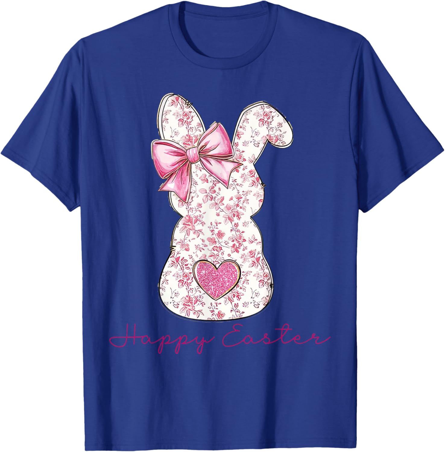 Happy Easter Pink Floral Bunny T-Shirt for Girls and Women - 14