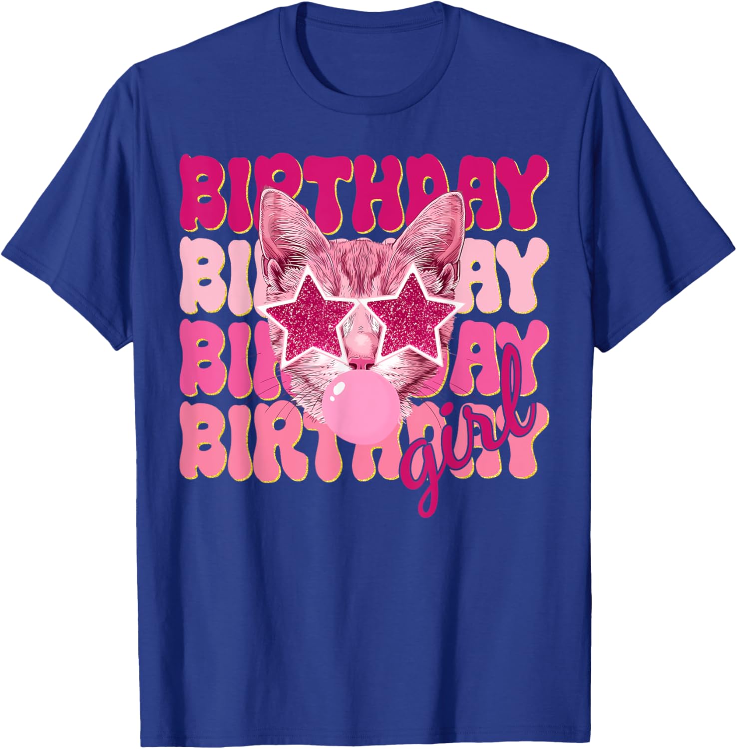 Birthday Girl Cat Bubble Blowing T-Shirt for Women Teens and Kids - 15