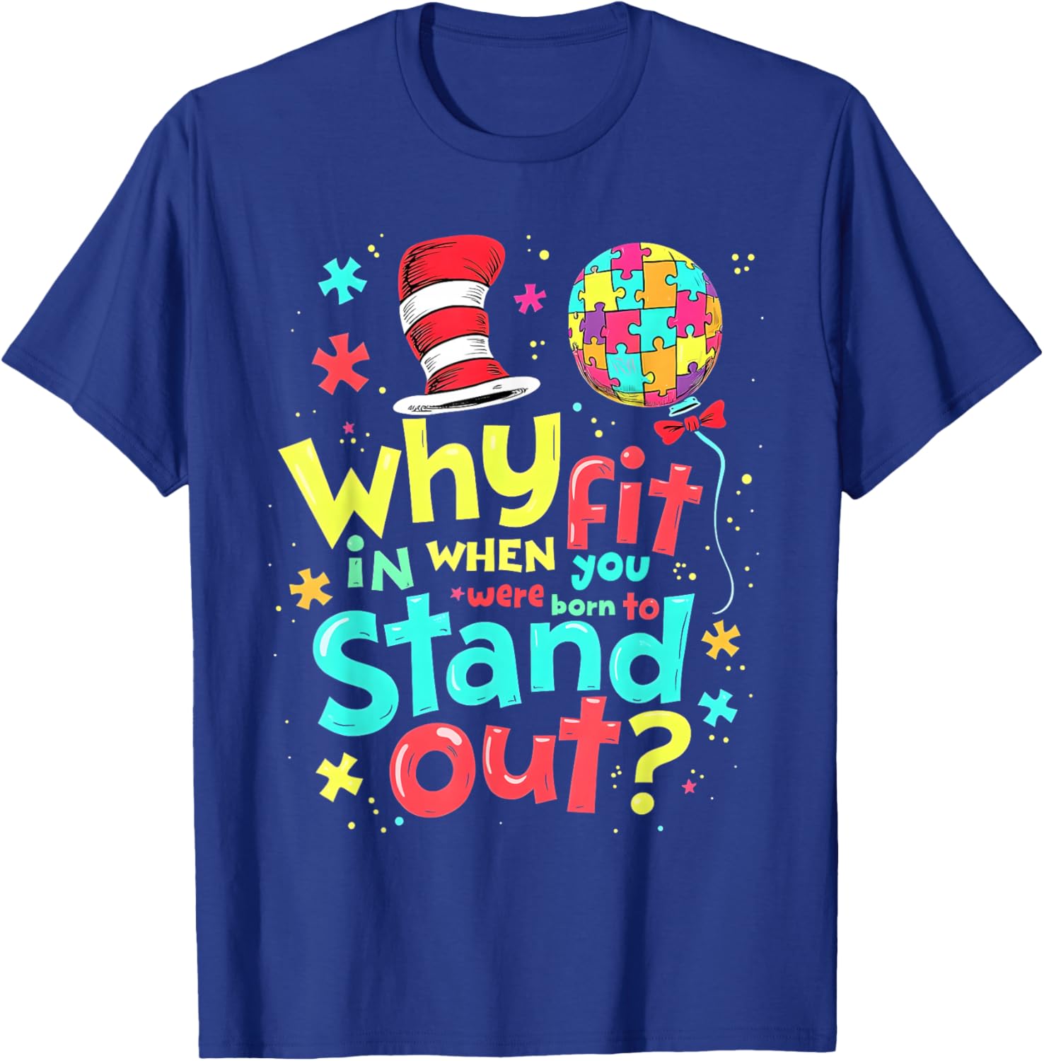 Autism Awareness Cool Cat in the Hat T-Shirt for Doctors and Teachers - 13