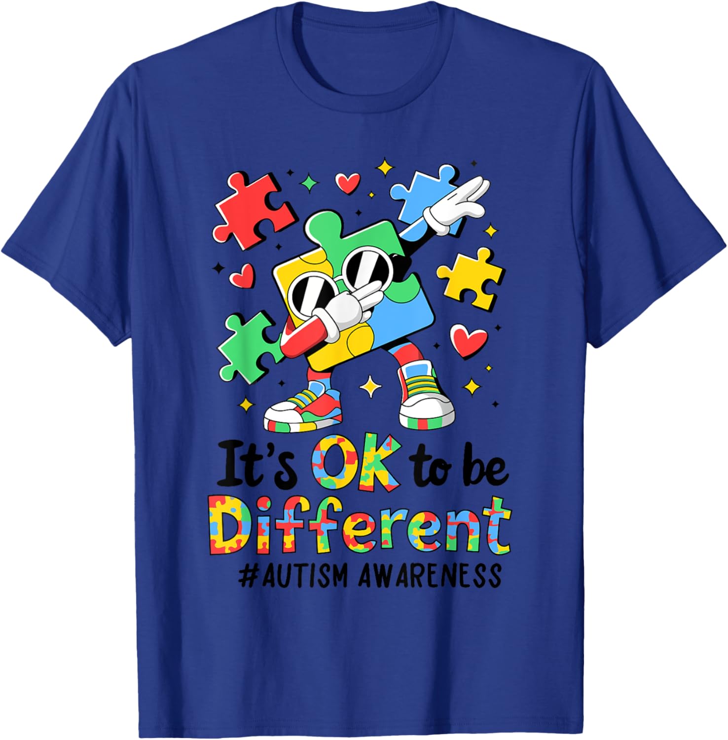 Autism Awareness Dabbing Puzzle Piece T-Shirt It's Okay To Be Different - 6