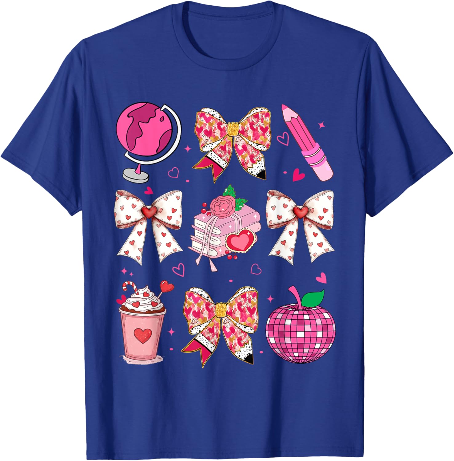 Valentine's Day Heart Bow T-Shirt for Teachers with Disco Ball Charm - 10