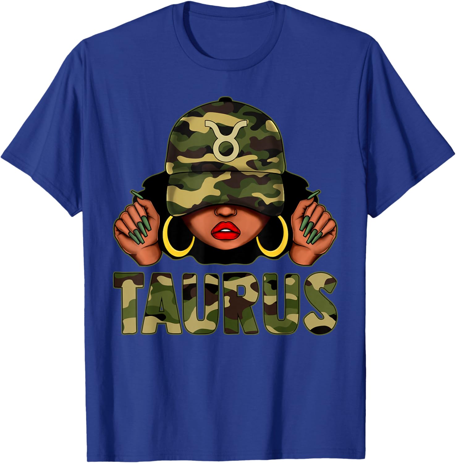Taurus Queen Black Woman Camo Afro Girl Zodiac T-Shirt for Stylish Women - 1
