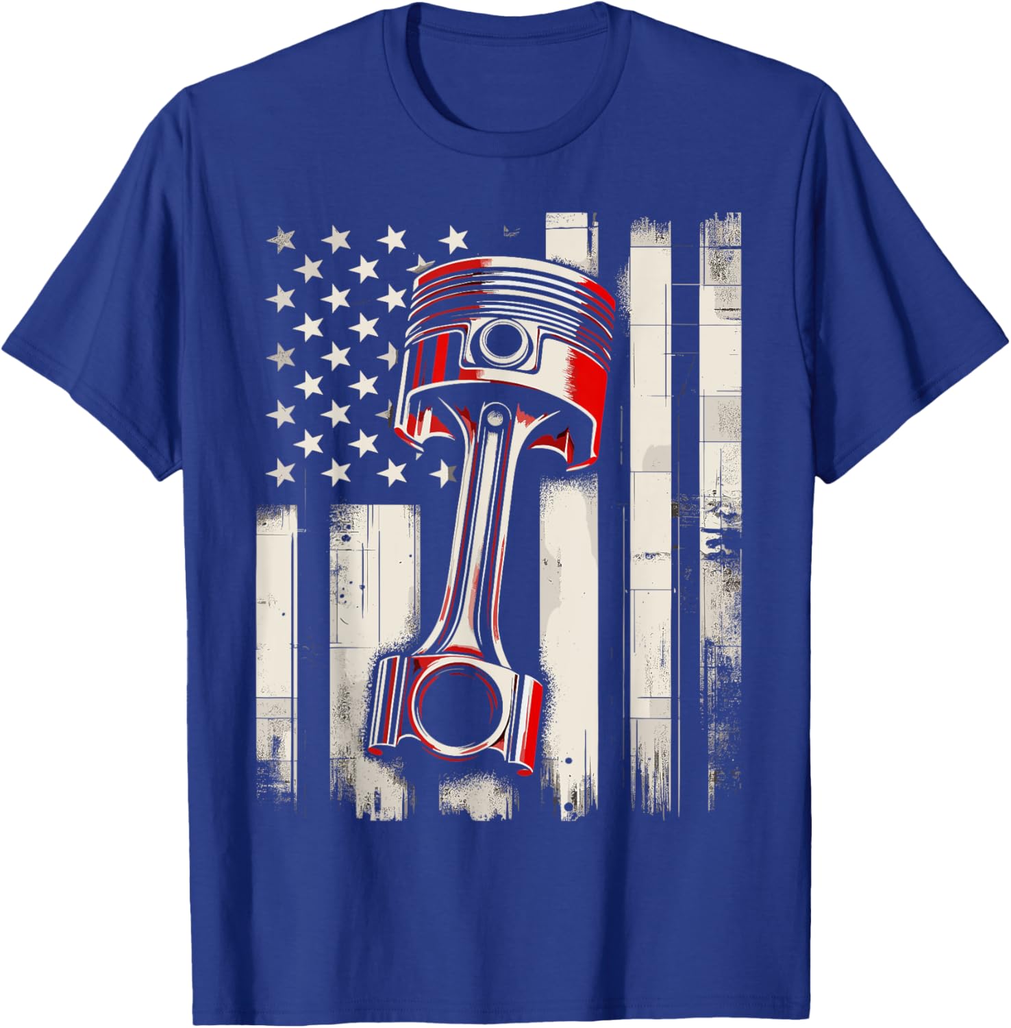 Vintage American Flag Piston Car Mechanic T-Shirt for Auto Enthusiasts - 3