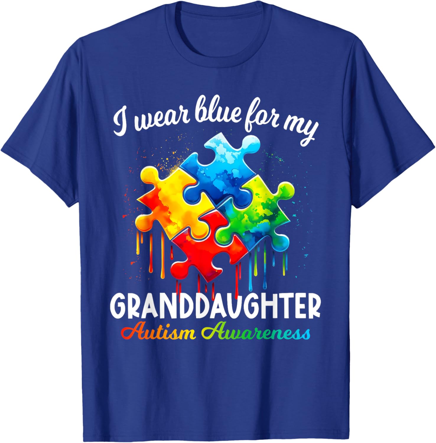 Wear Blue For Autism Awareness Granddaughter T-Shirt for Grandma & Grandpa - 1