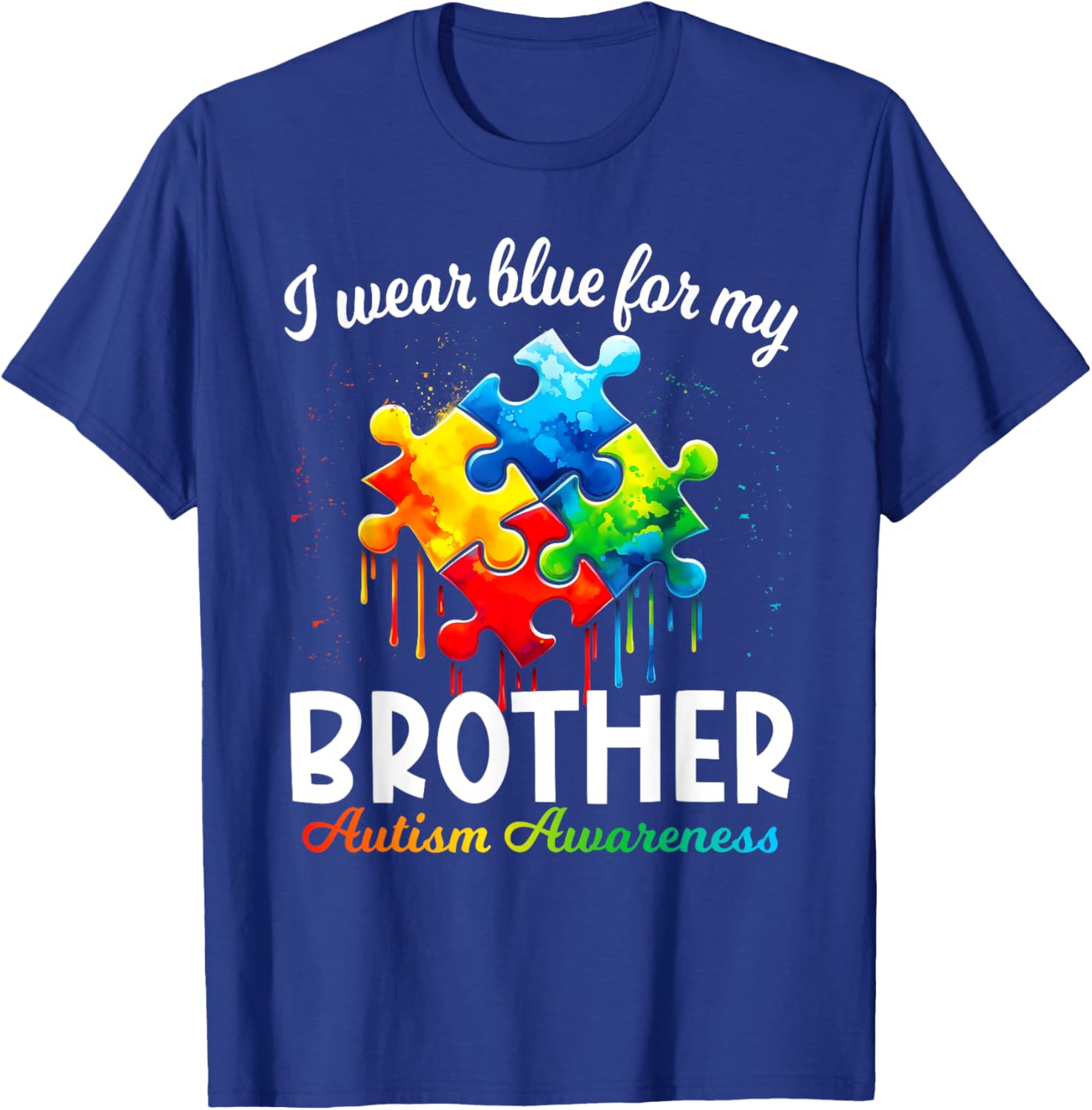 Support Autism Awareness with I Wear Blue for My Brother Puzzle T-Shirt - 1