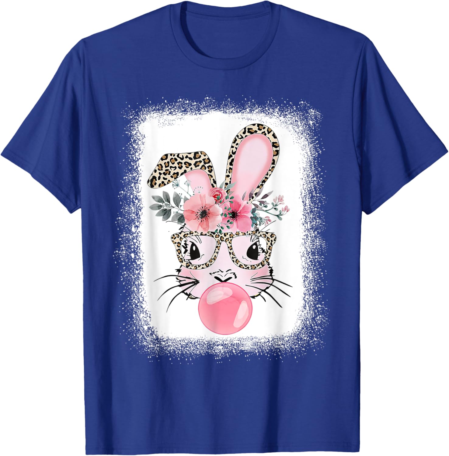 Cute Bleached Bunny Blowing Bubble Gum T-Shirt for Easter Celebrations - 15