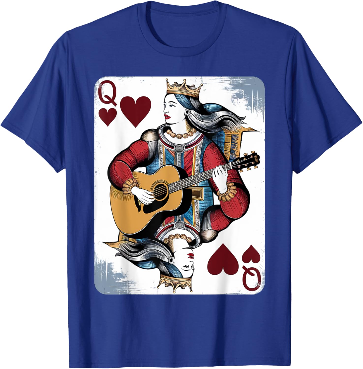 Vintage Queen of Hearts Guitarist T-Shirt for Music and Card Game Lovers - 17