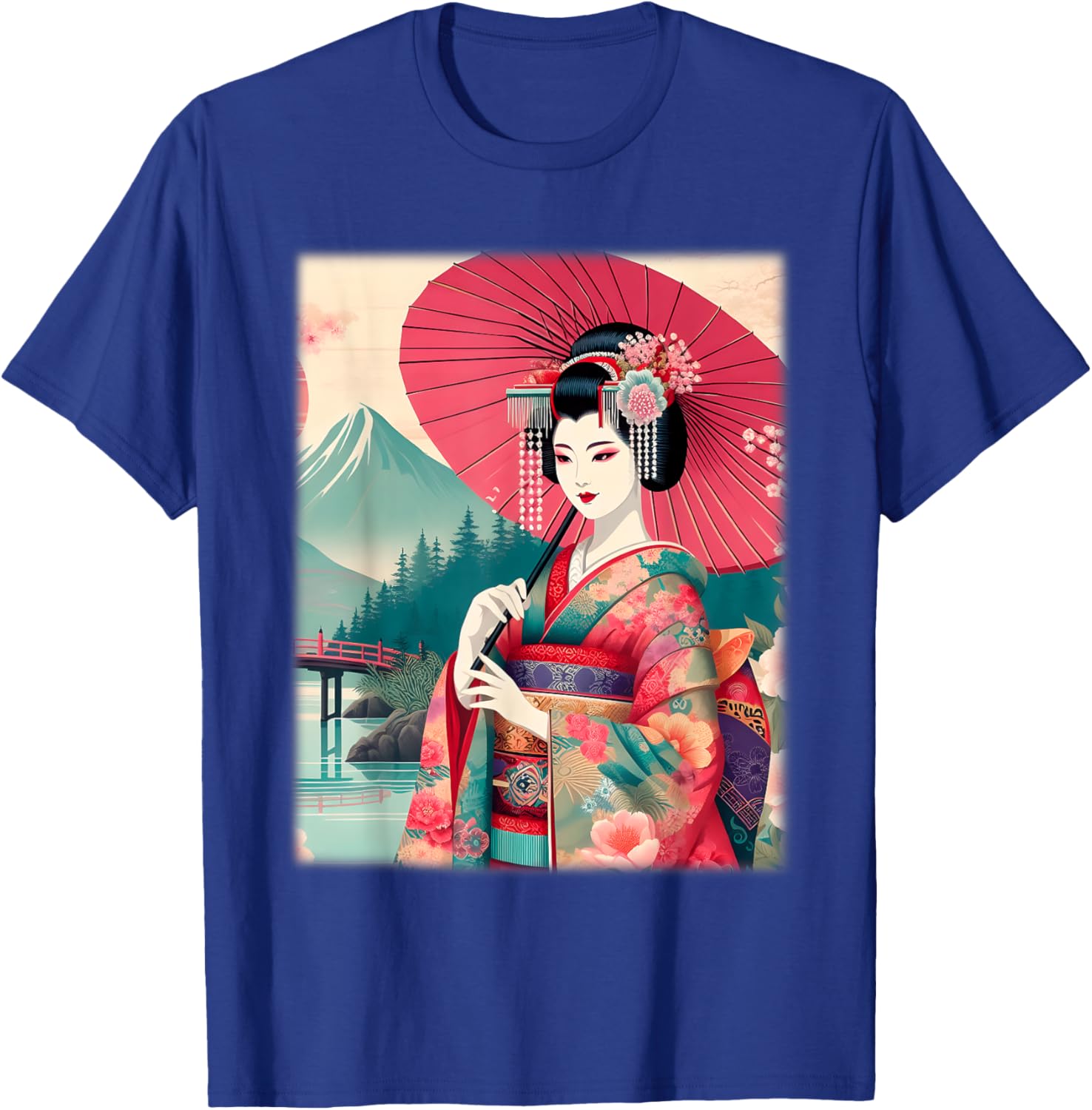 Traditional Japanese Geisha Women's T-Shirt with Hanami Woodblock Art - 19
