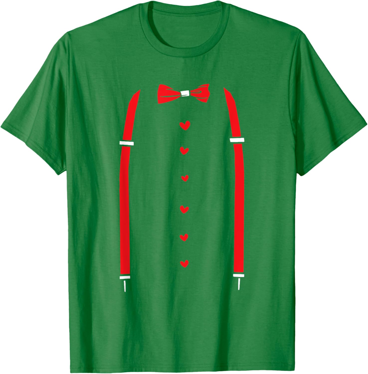 Valentine's Day Red Suspenders Bow Design T-Shirt for Men and Women - 1