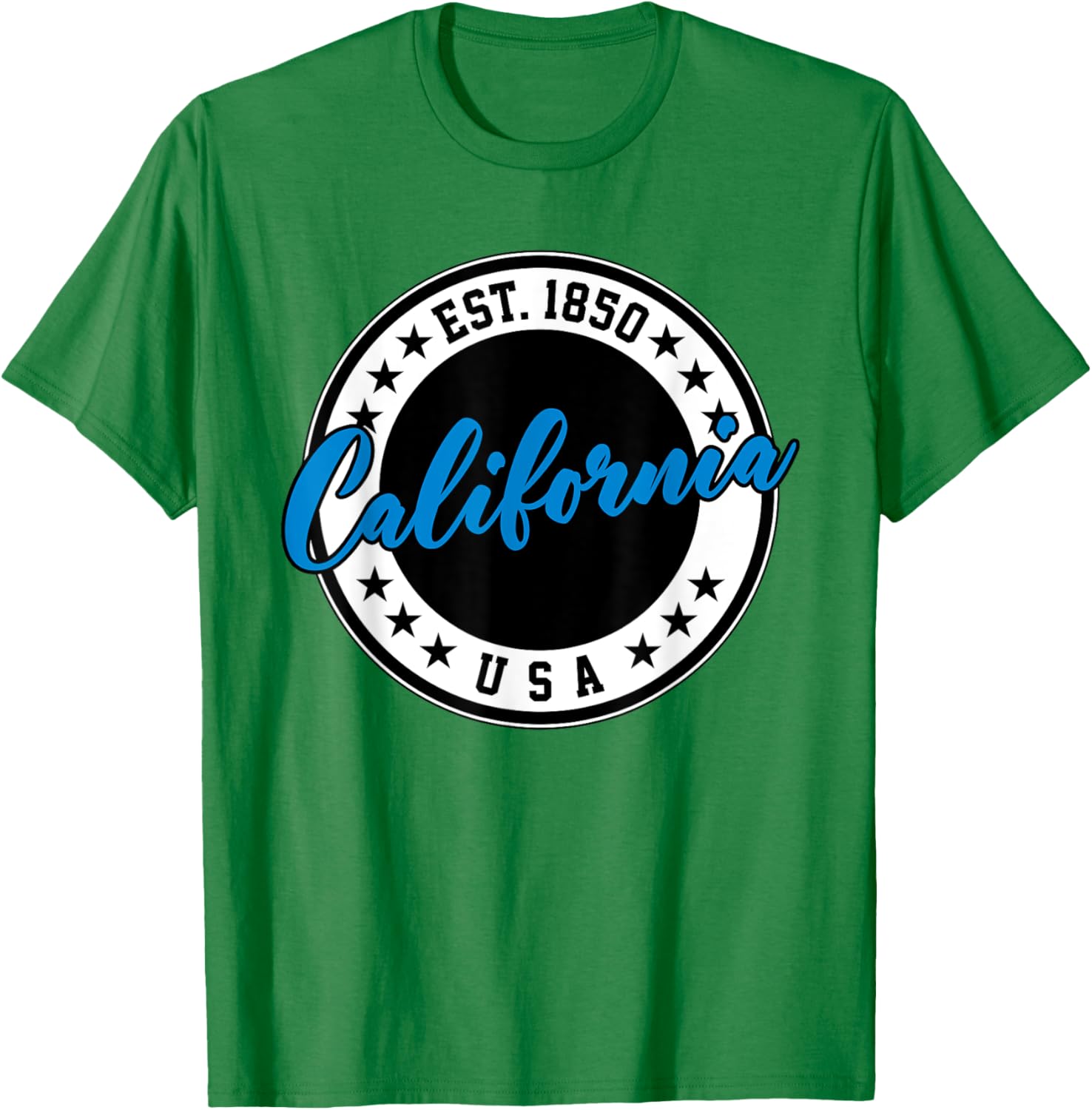 California USA Script Circle Blue Text T-Shirt for Casual Style - 26