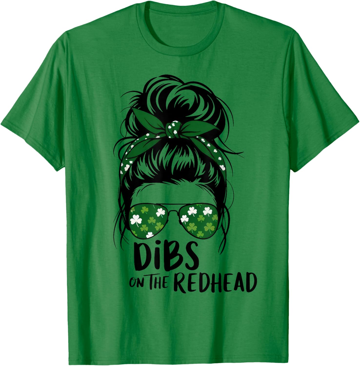 St Patricks Day Messy Bun Shamrock Redhead Dibs T-Shirt for Fun Celebrations - 1