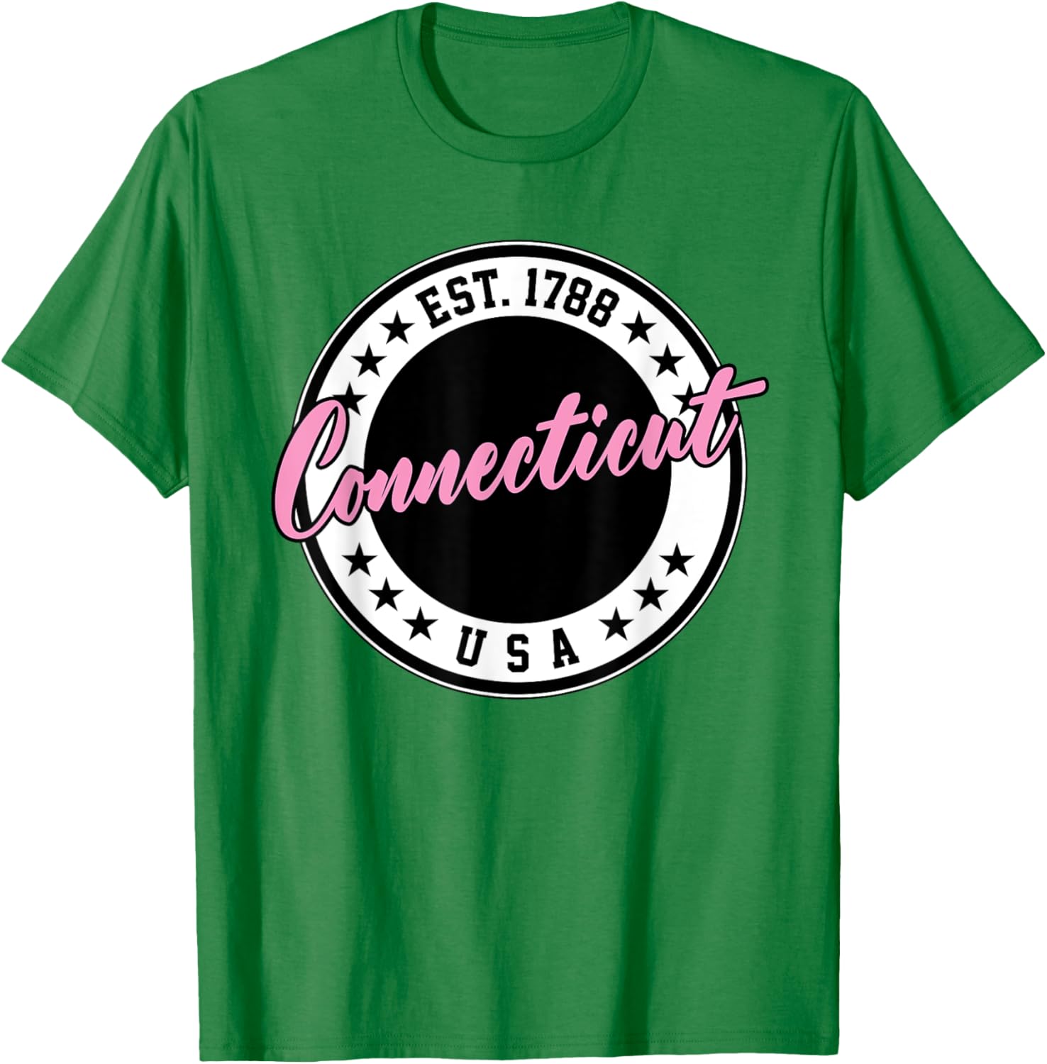 Connecticut Script Circle Pink Text T-Shirt for Casual Style and Comfort - 22