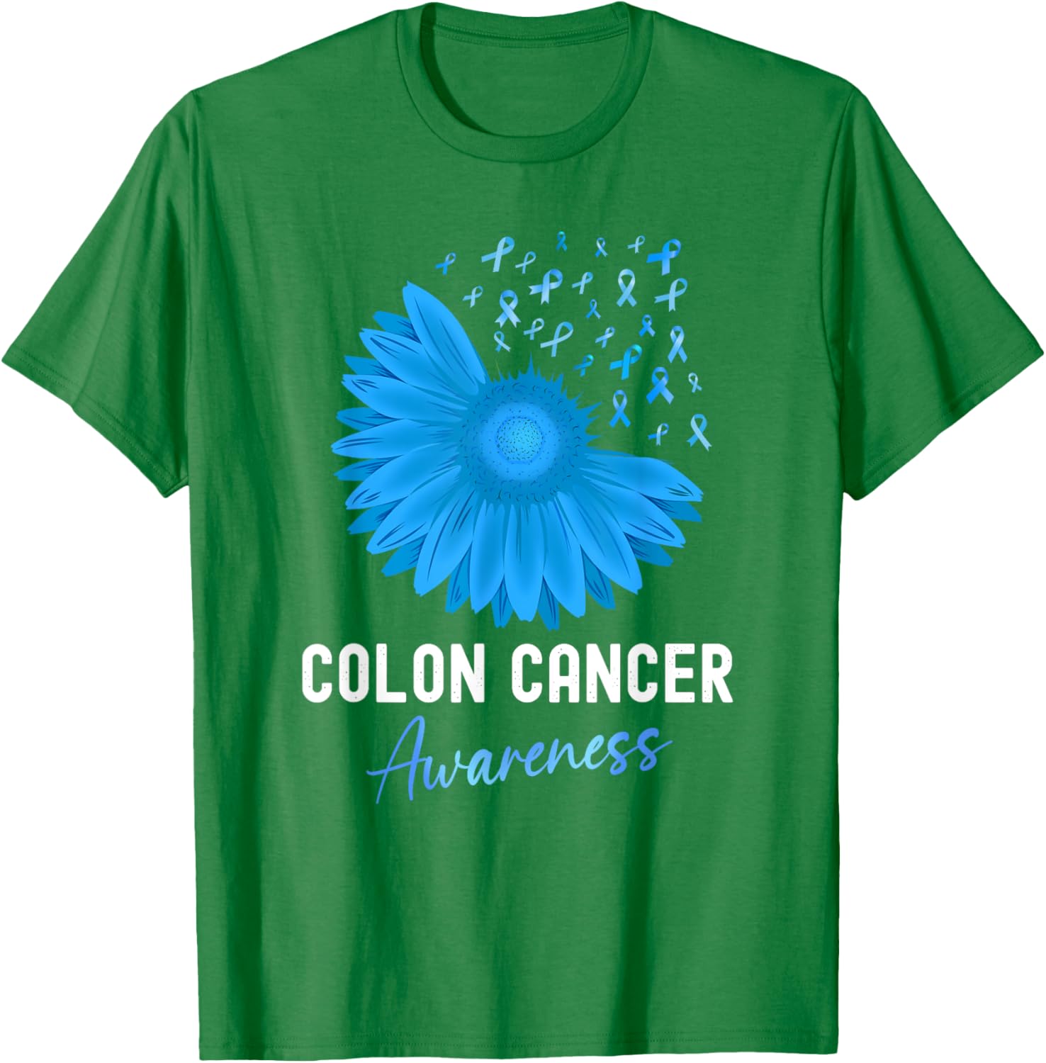 Colorectal Cancer Awareness Blue Ribbon Sunflower T-Shirt for Support - 18