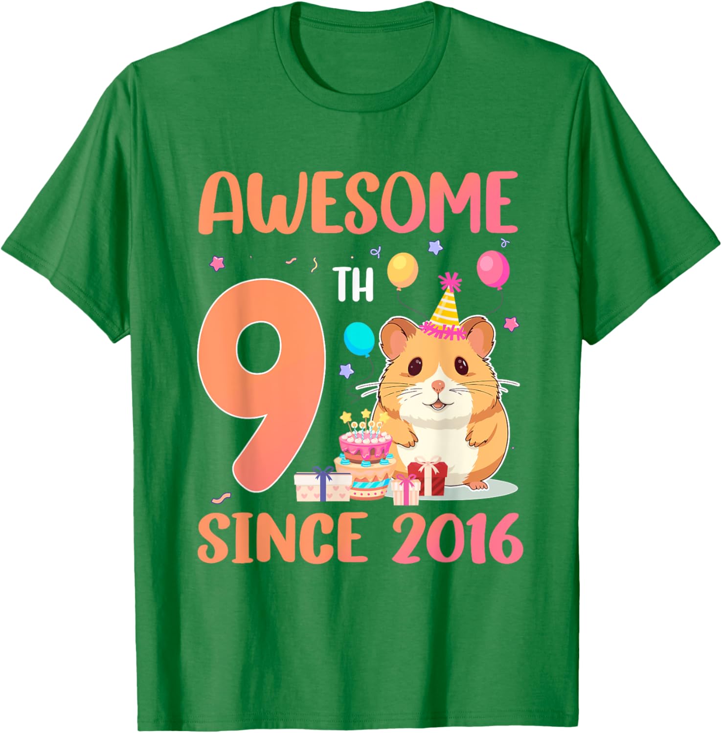 Awesome Since 2016 9th Birthday Hamster Theme T-Shirt for Kids - 14