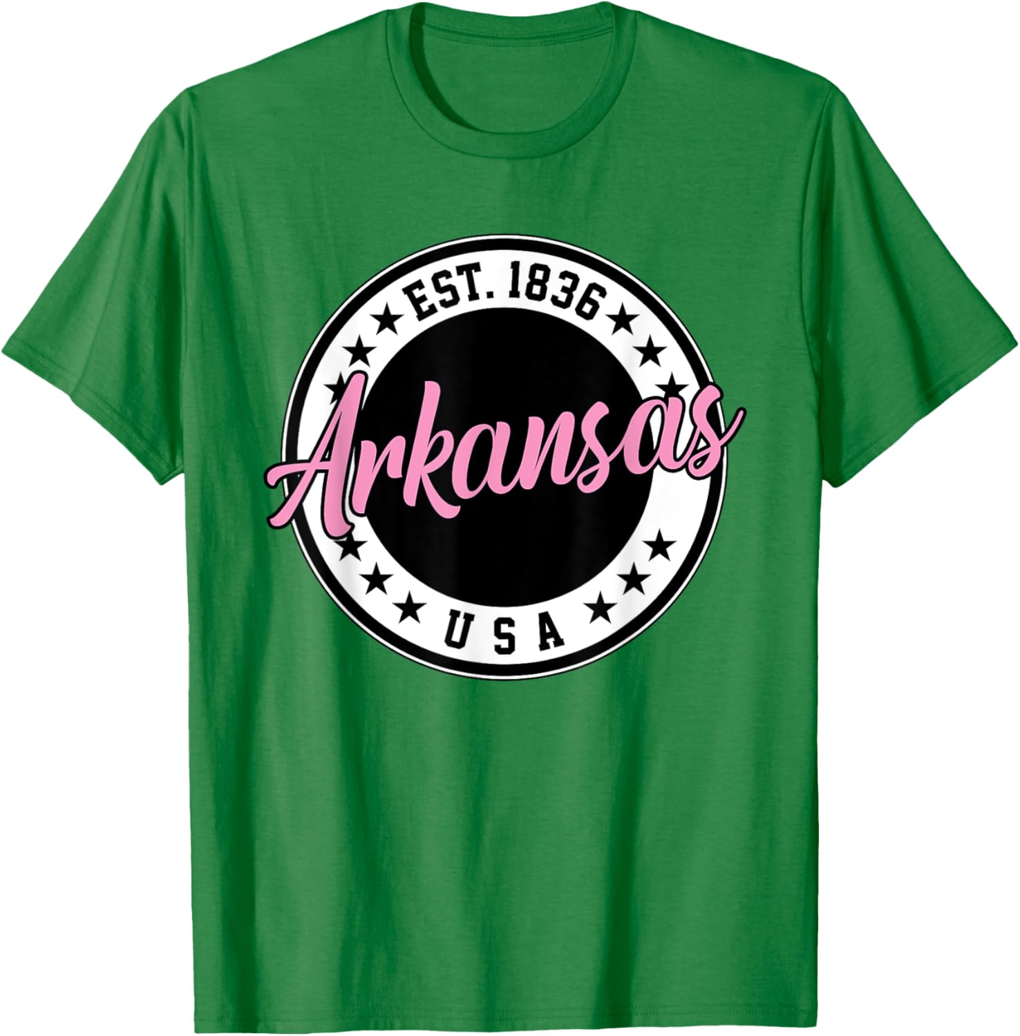 Arkansas Script Circle Pink Text T-Shirt for Stylish Comfort - 3