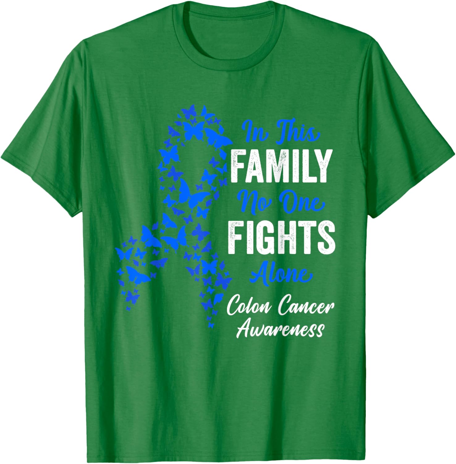 CRC Colon Cancer Awareness Blue Butterflies Family Support T-Shirt - 3