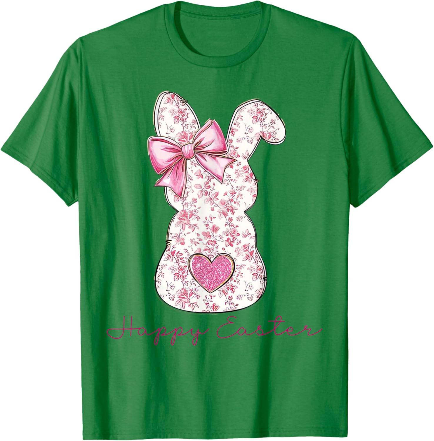 Happy Easter Pink Floral Bunny T-Shirt for Girls and Women - 15