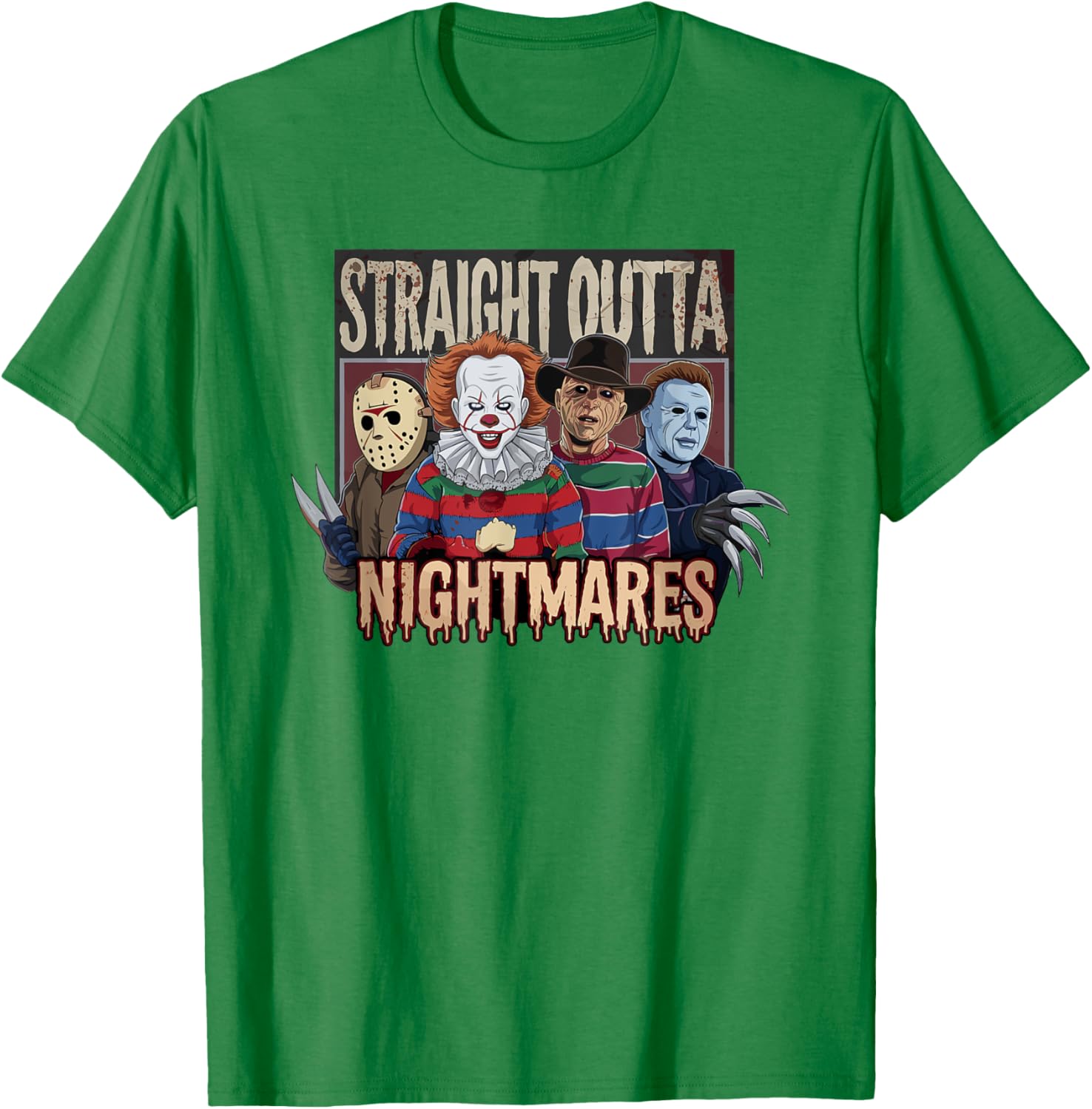 Vintage Horror Halloween Scary T-Shirt Straight Outta Nightmares Fun - 7