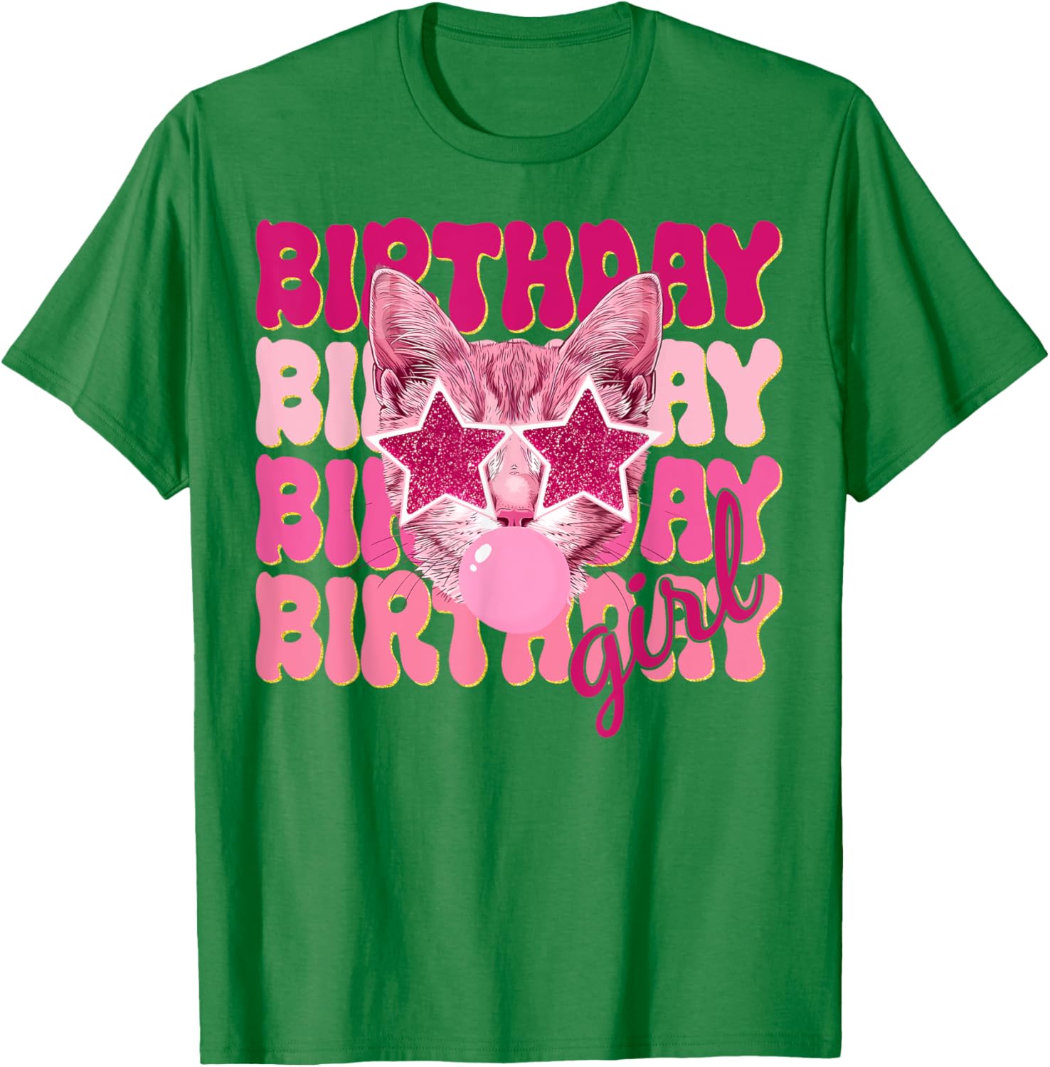 Birthday Girl Cat Bubble Blowing T-Shirt for Women Teens and Kids - 5