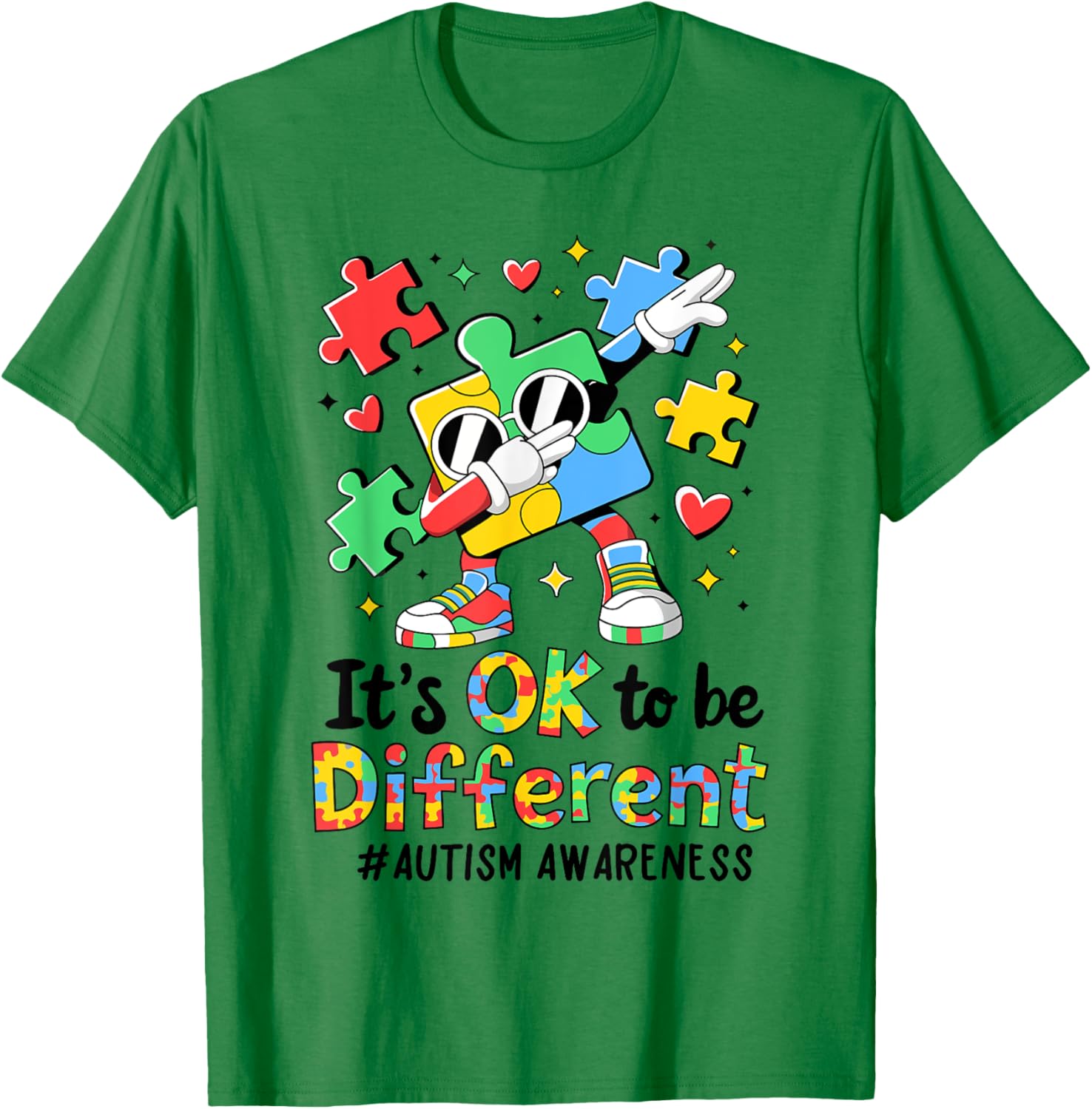 Autism Awareness Dabbing Puzzle Piece T-Shirt It's Okay To Be Different - 9