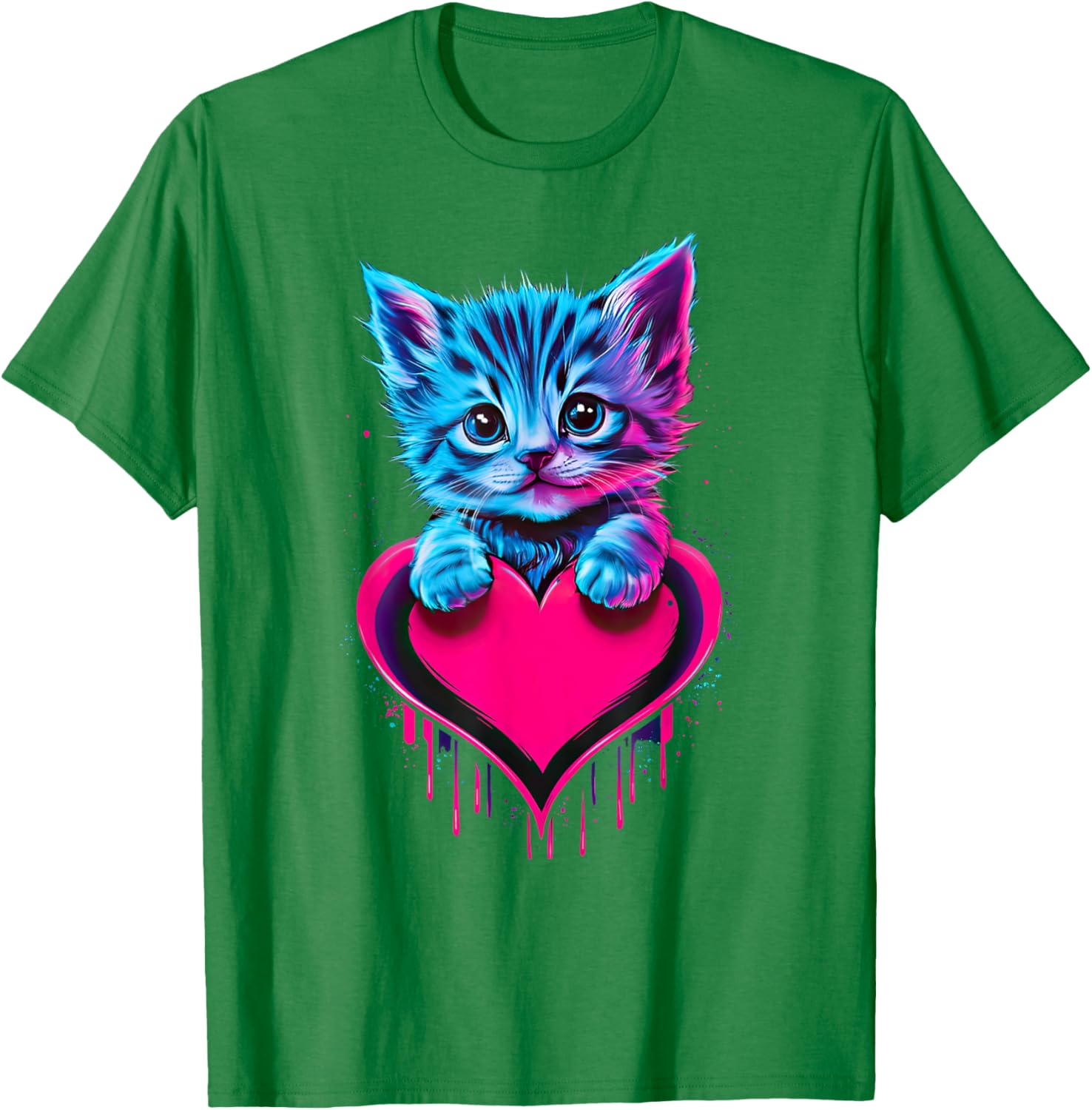 Cute Cat Valentine T-Shirt for Men, Women, and Kids - Funny Blacklight Design - 13
