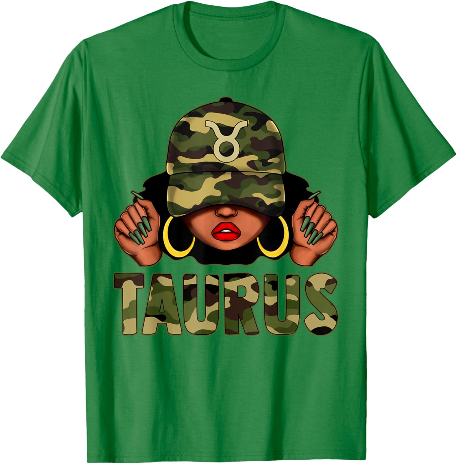 Taurus Queen Black Woman Camo Afro Girl Zodiac T-Shirt for Stylish Women - 2