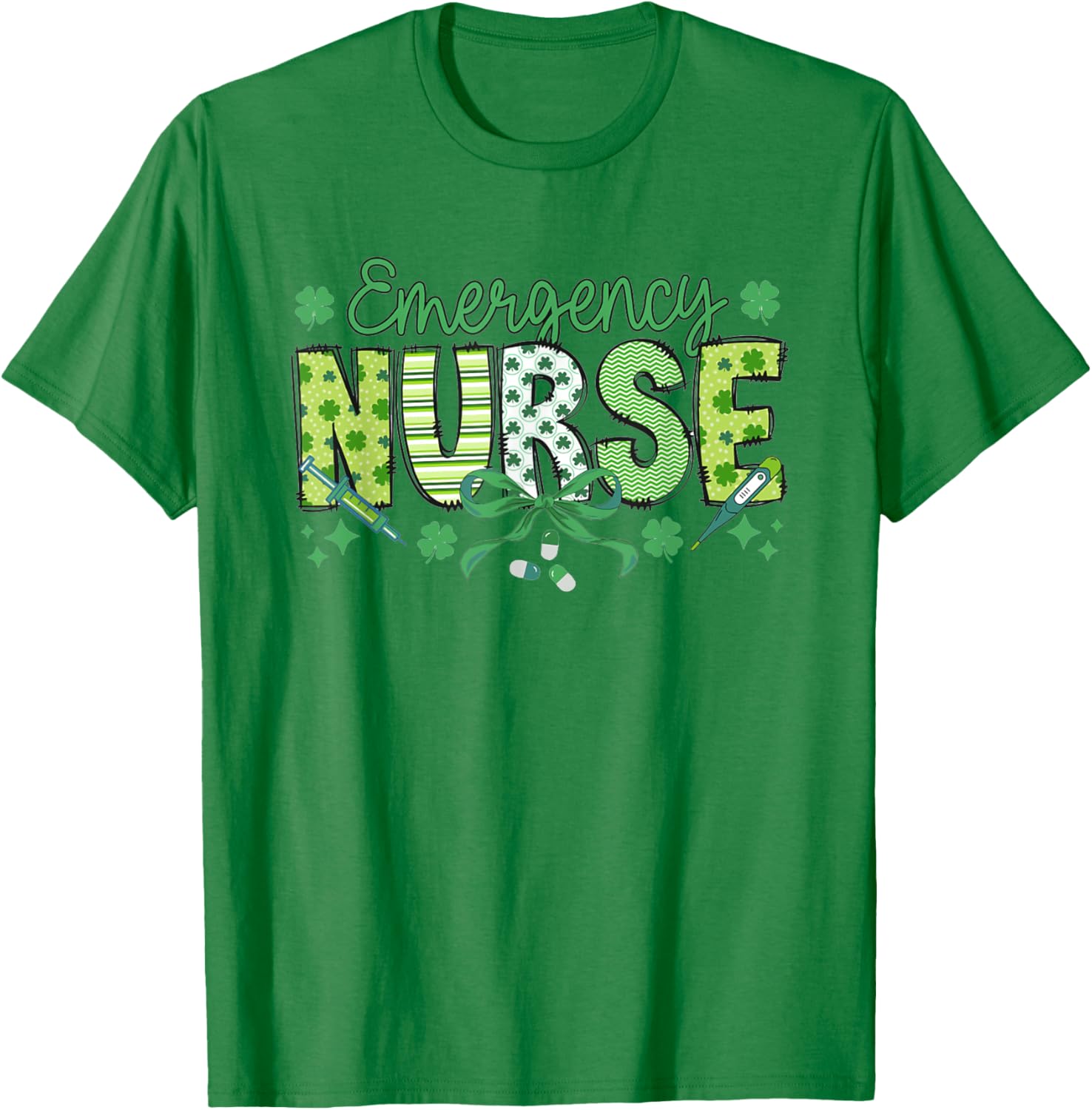 St Patrick's Day Shamrock Clover T-Shirt for Women Nurses ER RN - 13
