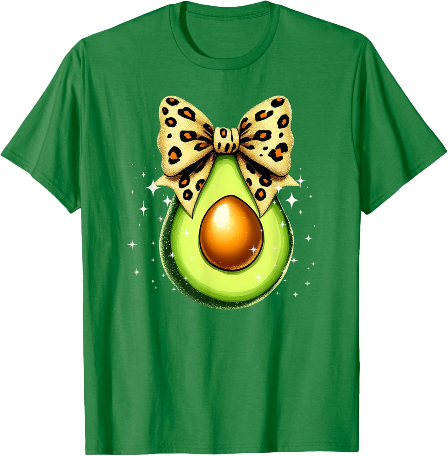 Cute Avocado Leopard Ribbon Bow T-Shirt for Women and Girls - 14