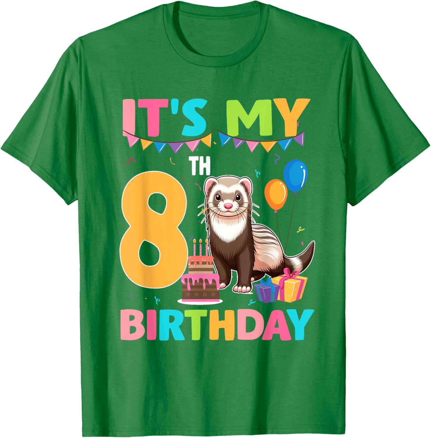 8th Birthday Ferret Lover T-Shirt for Fun Party Celebrations - 8