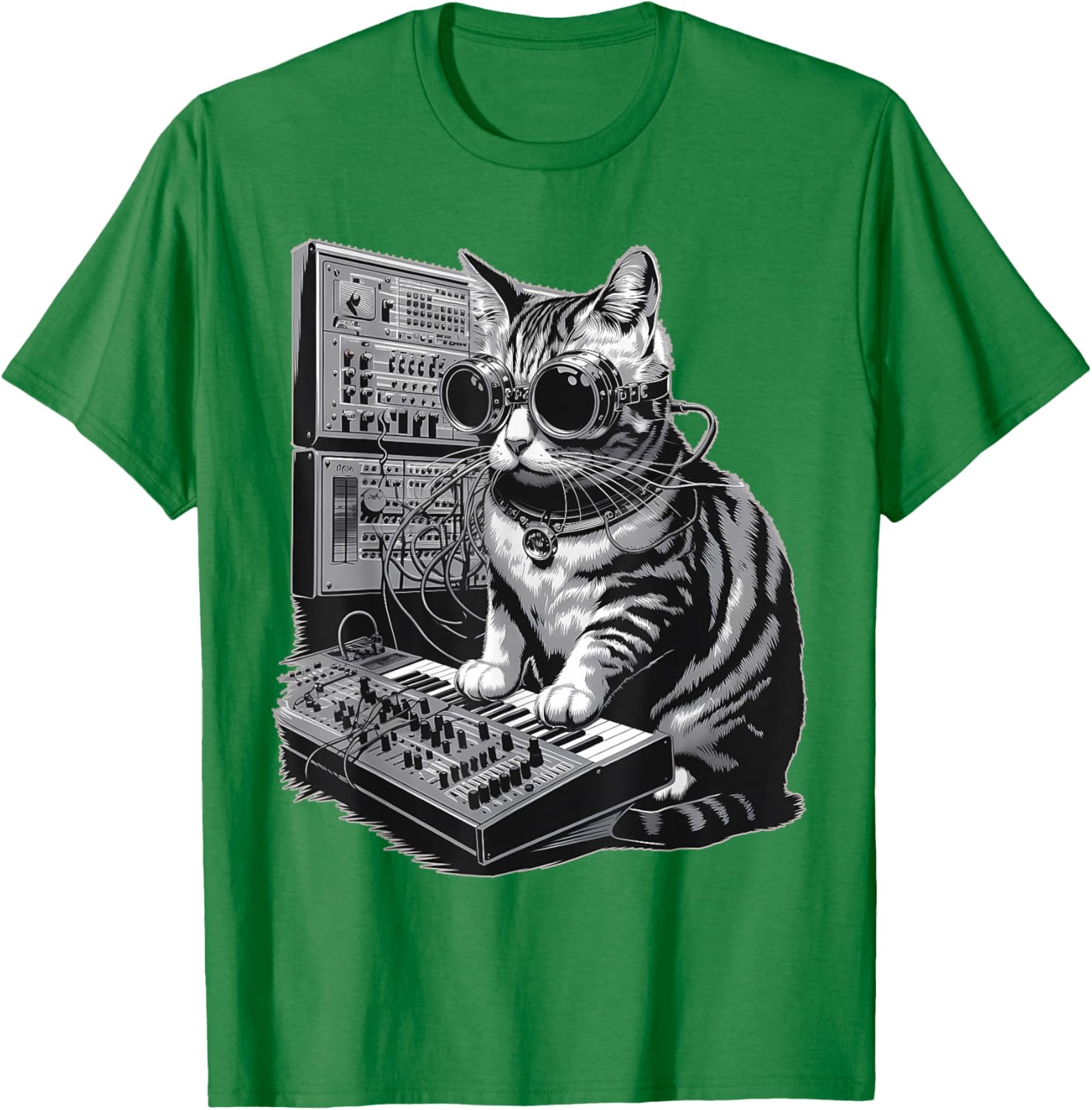 Steampunk Cat Playing Synthesizer Techno Music T-Shirt for Cat Lovers - 11