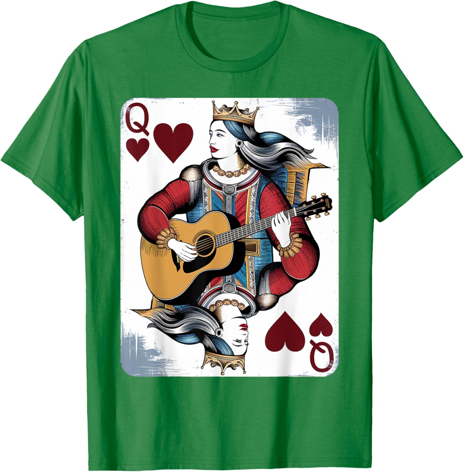 Vintage Queen of Hearts Guitarist T-Shirt for Music and Card Game Lovers - 5
