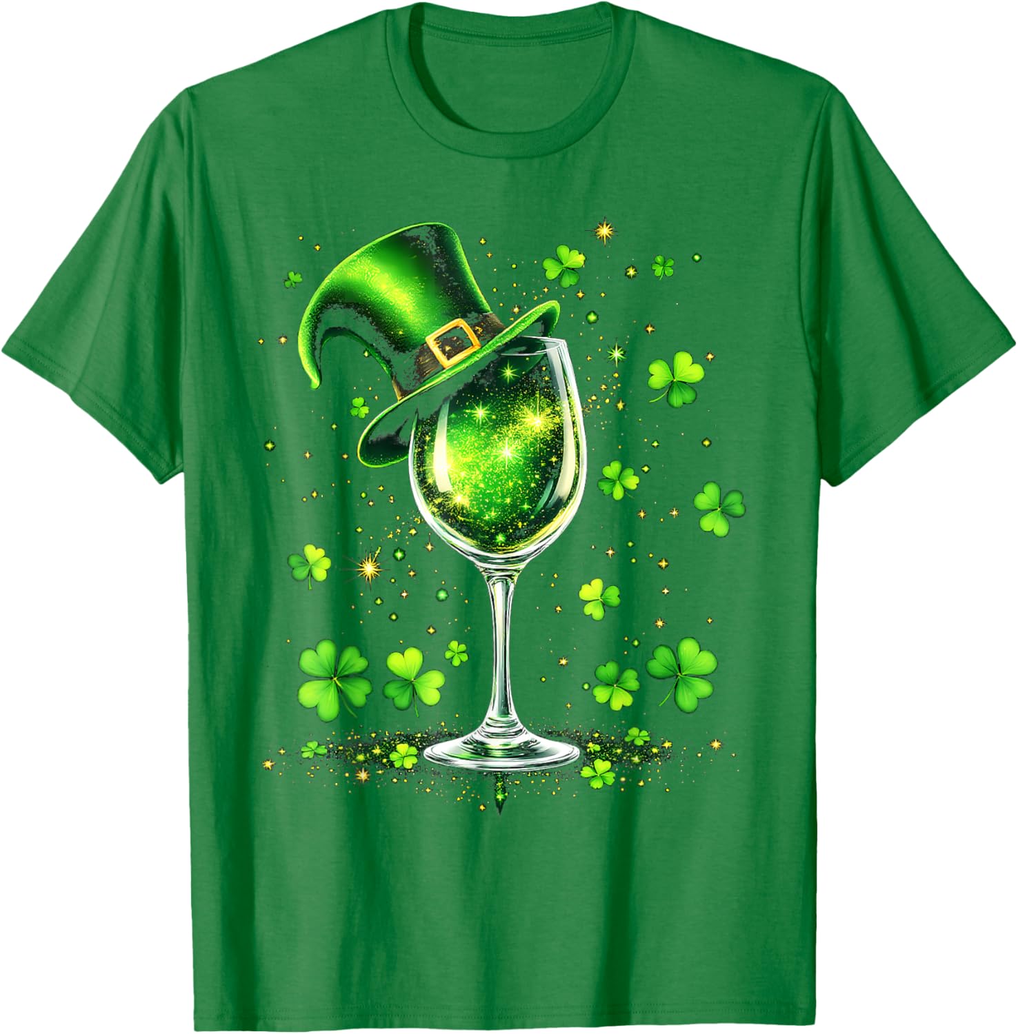 St Patricks Day Shamrock Wine Glass and Leprechaun Hat T-Shirt - 5