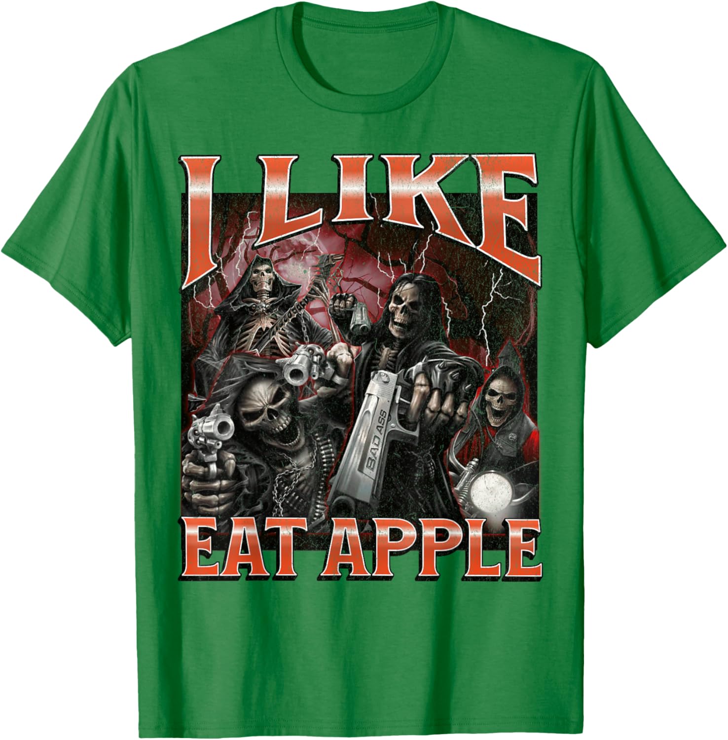 Funny I Like Eat Apple Skeleton Meme Graphic T-Shirt for Casual Wear - 10