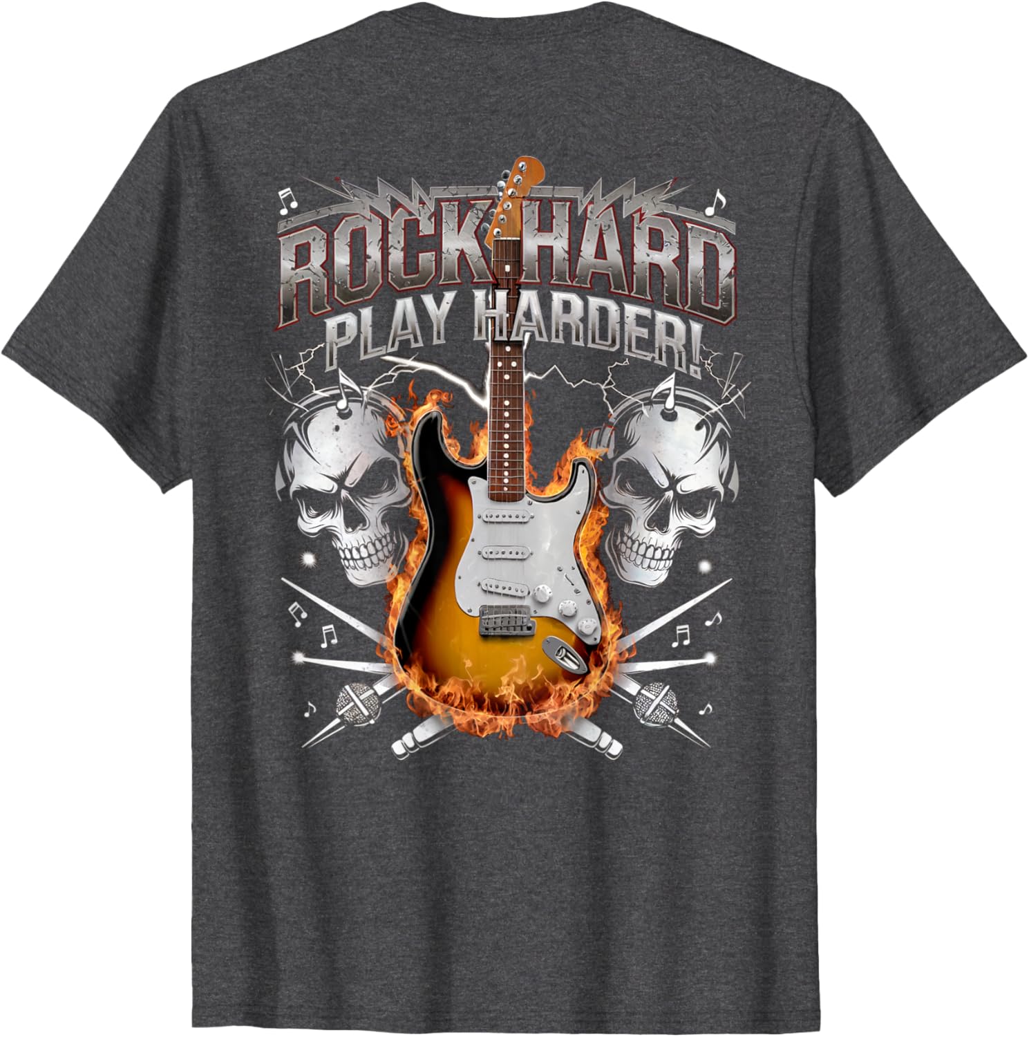 Rock Hard Play Harder Guitar Skull T-Shirt for Music Lovers - 4