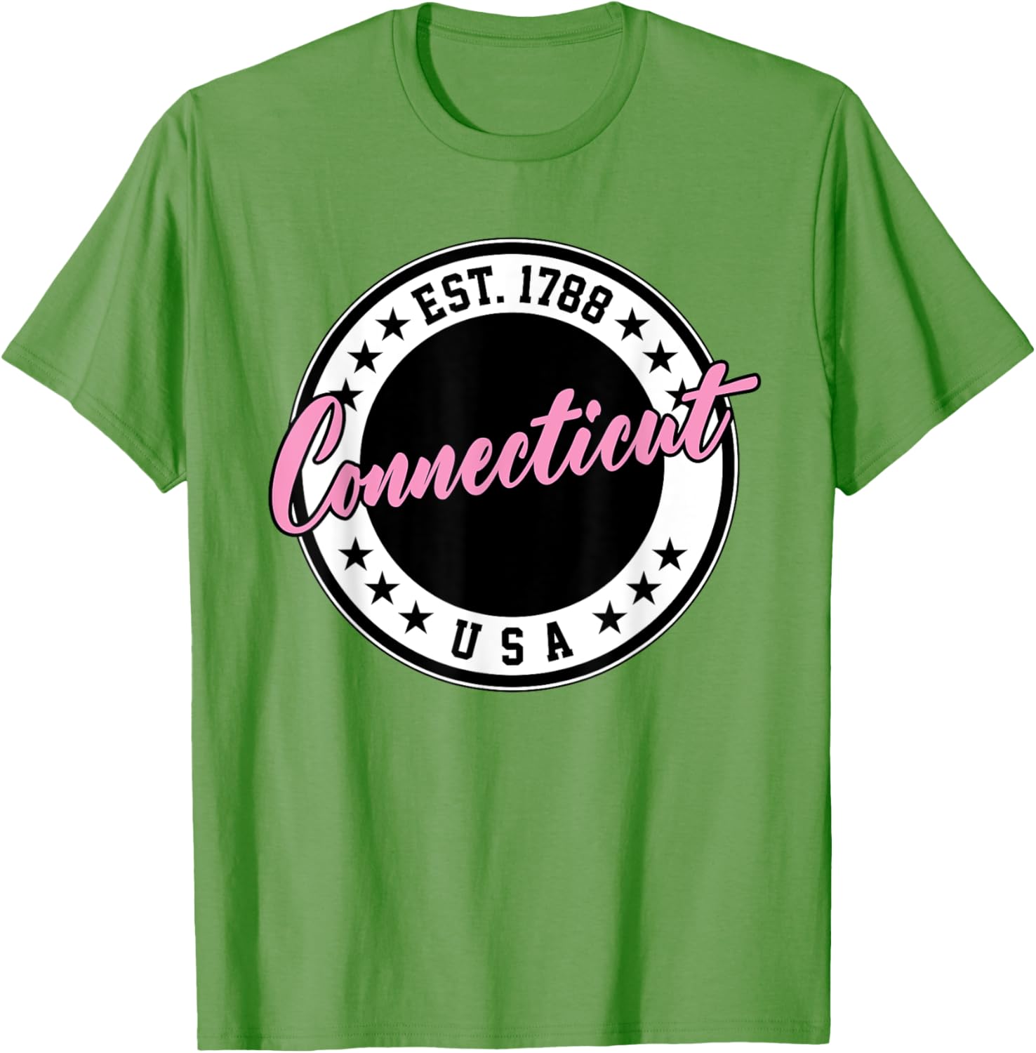 Connecticut Script Circle Pink Text T-Shirt for Casual Style and Comfort - 9