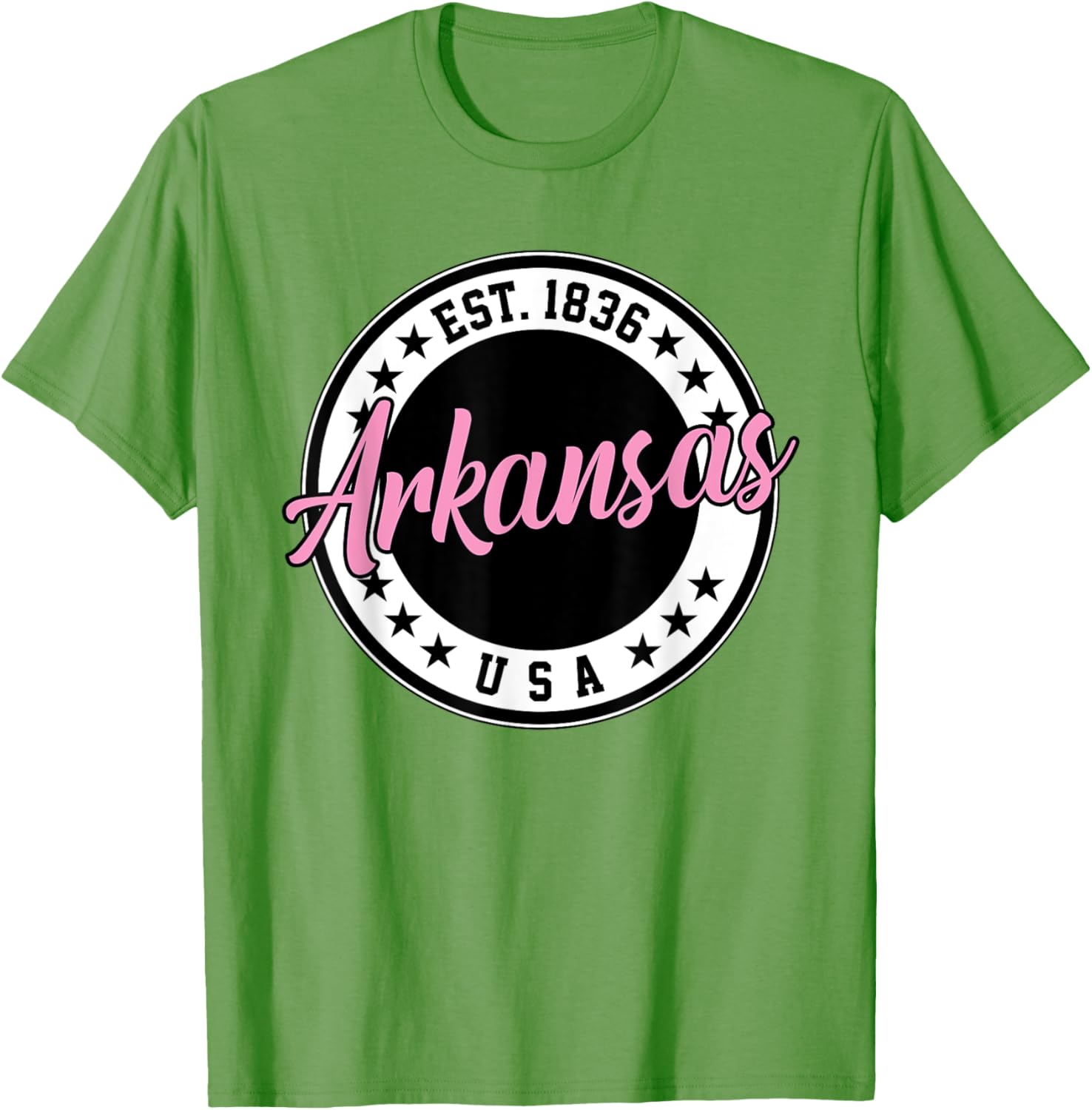Arkansas Script Circle Pink Text T-Shirt for Stylish Comfort - 4