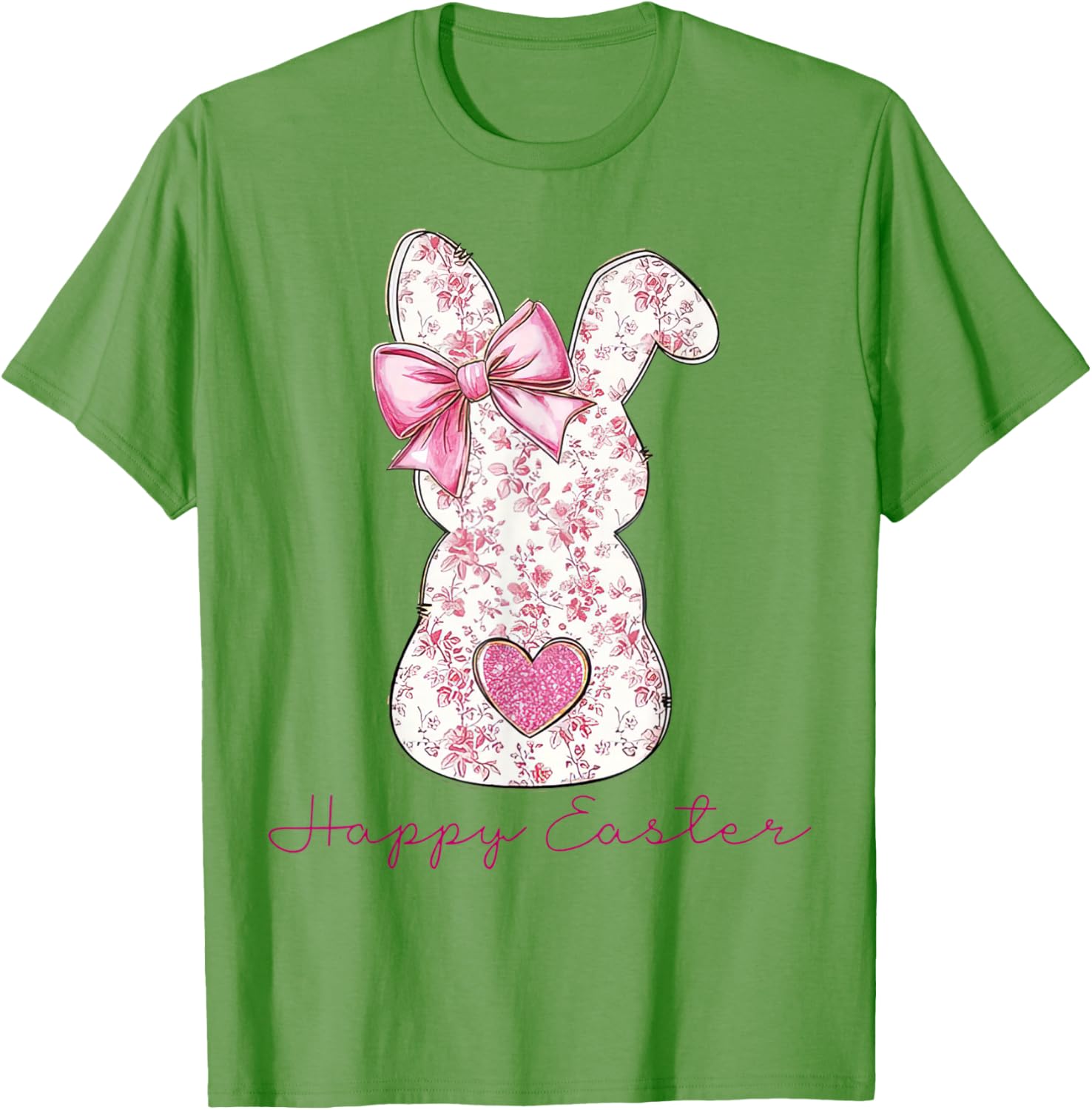 Happy Easter Pink Floral Bunny T-Shirt for Girls and Women - 16