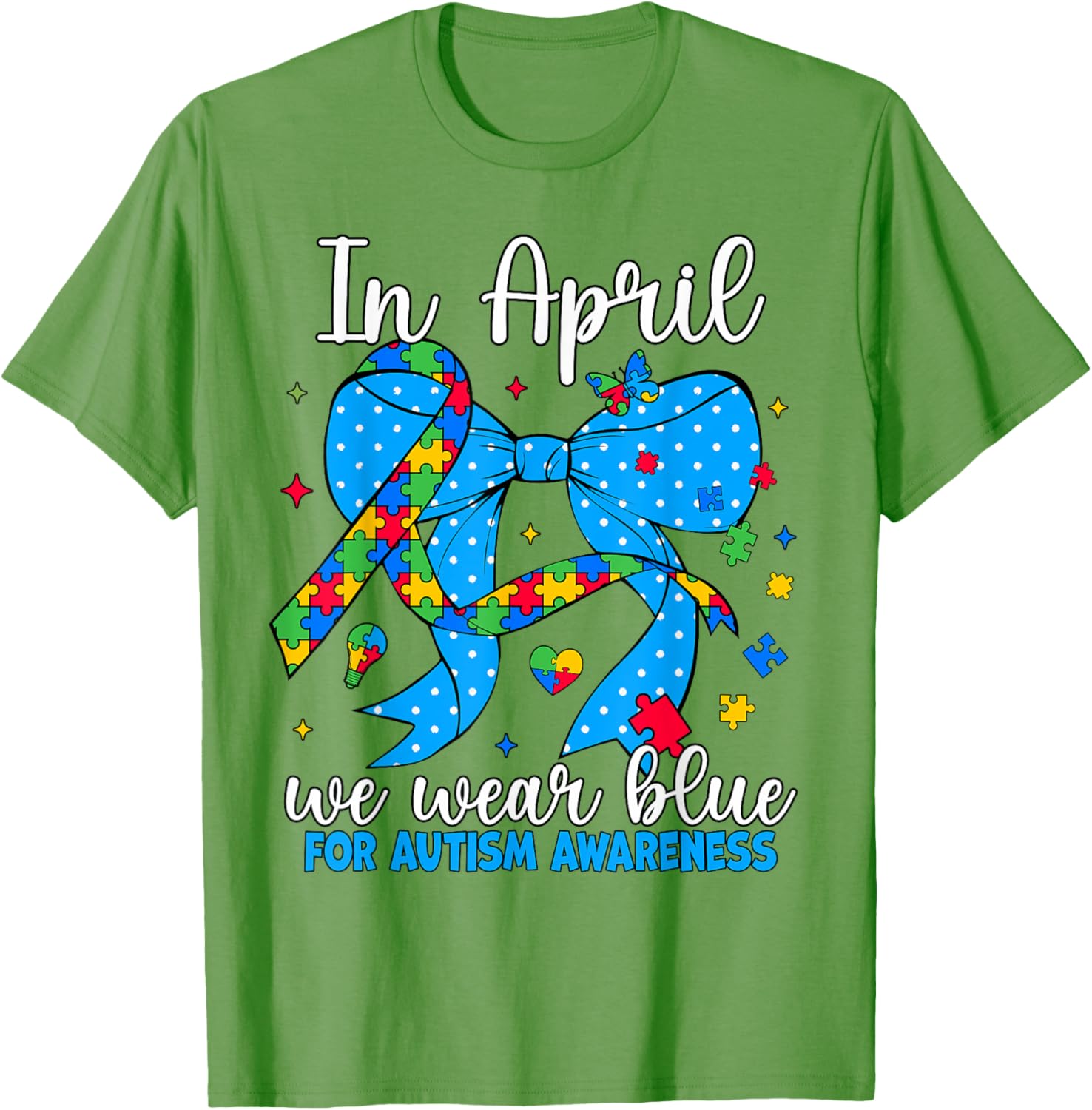 April Autism Awareness Blue Coquette Bow Puzzle T-Shirt for Support - 4