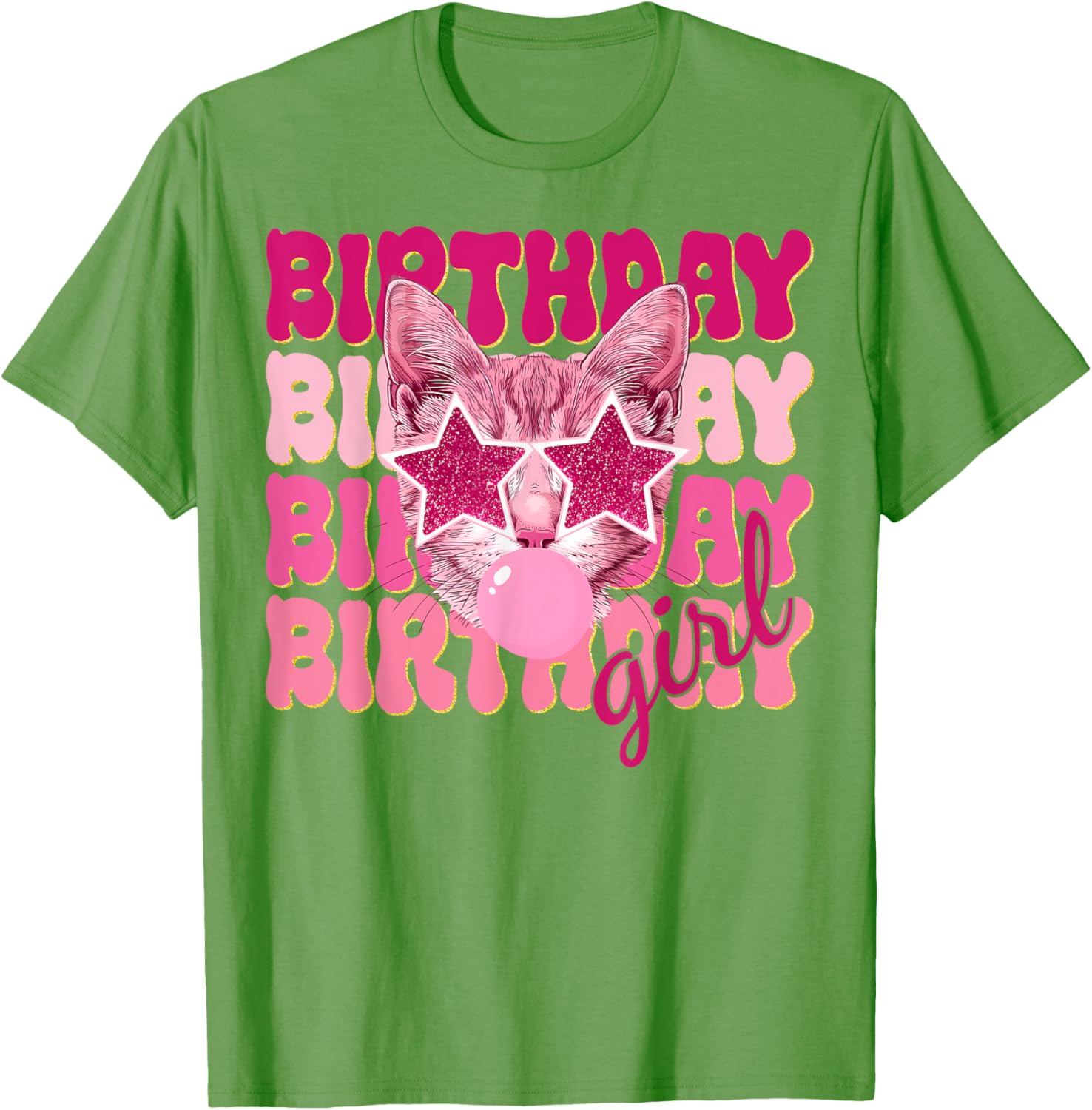 Birthday Girl Cat Bubble Blowing T-Shirt for Women Teens and Kids - 3
