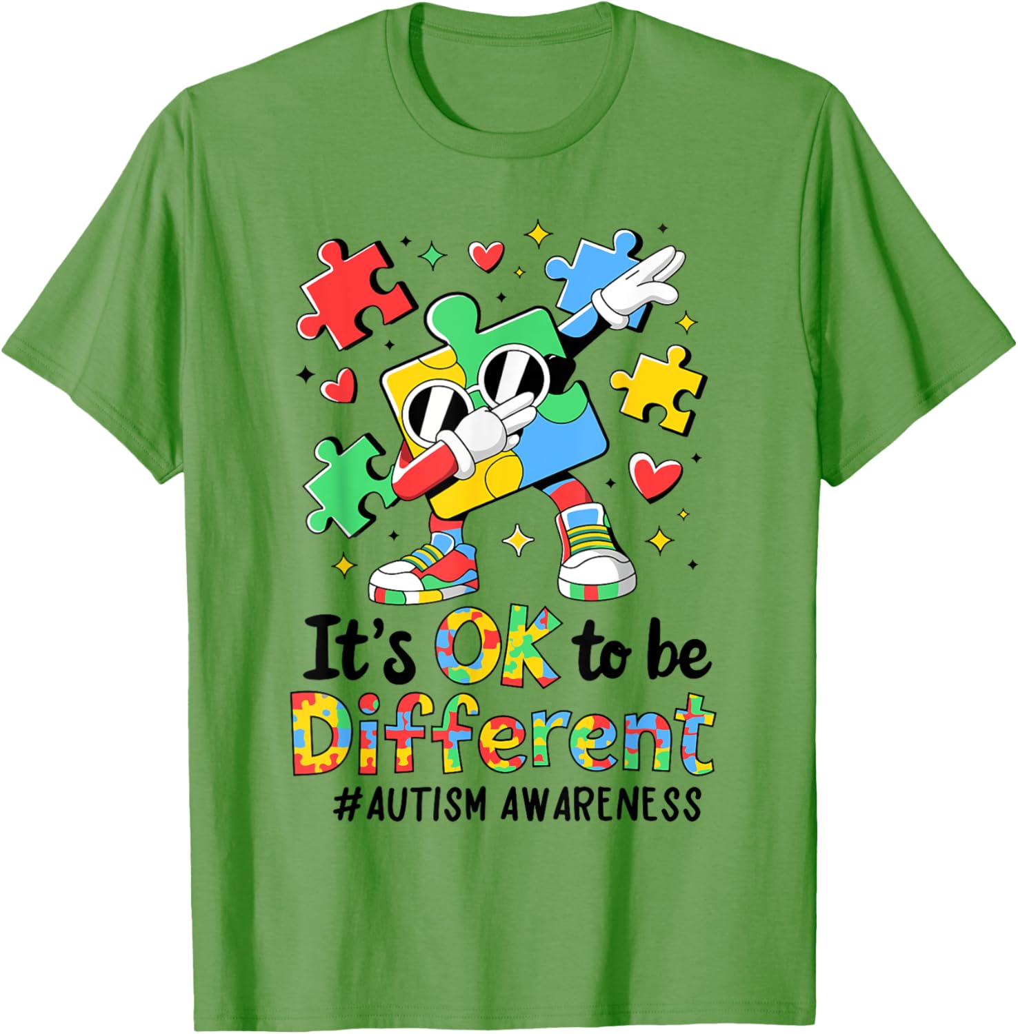 Autism Awareness Dabbing Puzzle Piece T-Shirt It's Okay To Be Different - 13