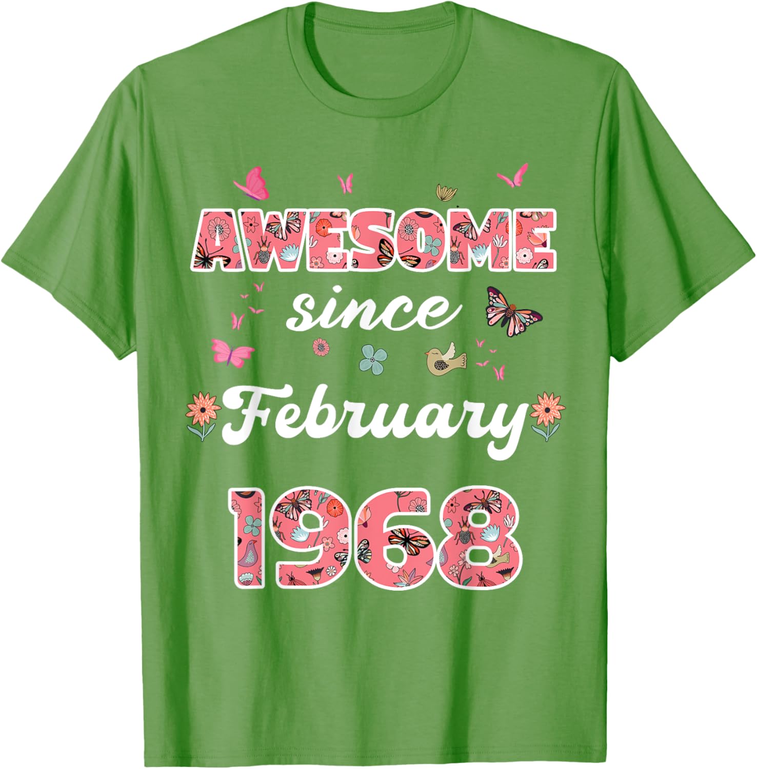 Vintage February 1968 Flowers Birthday T-Shirt for a Special Celebration - 2