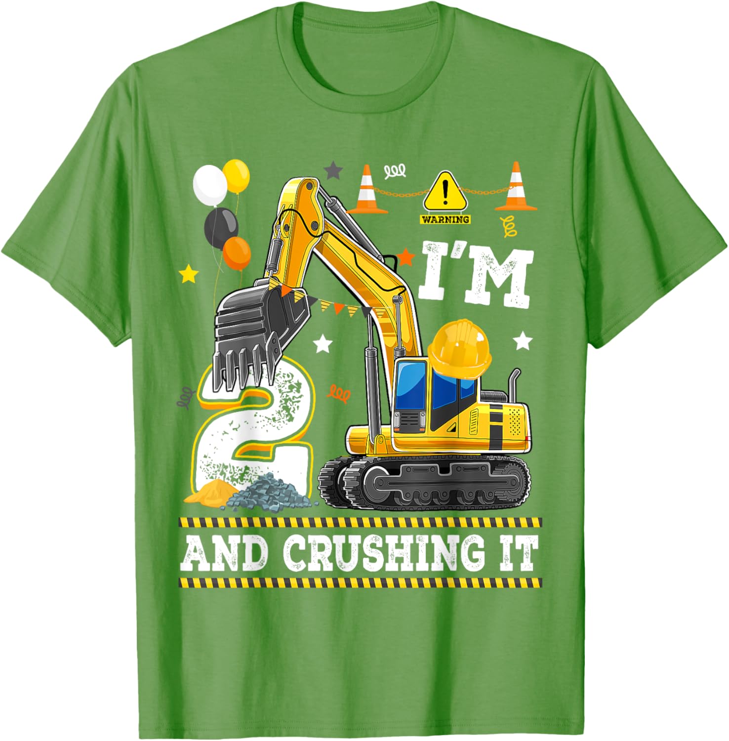 Adorable 2nd Birthday Excavator Digger Builder T-Shirt for Kids - 8