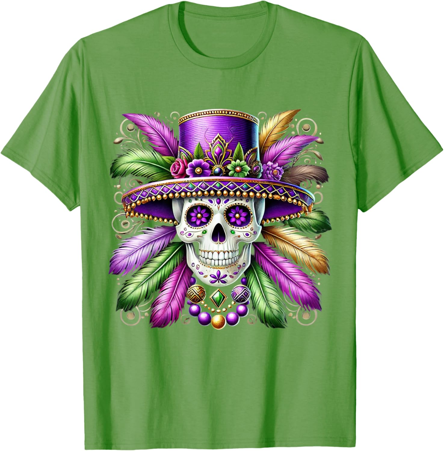 Sugar Skull Mardi Gras T-Shirt for Carnival Celebrations in New Orleans - 10