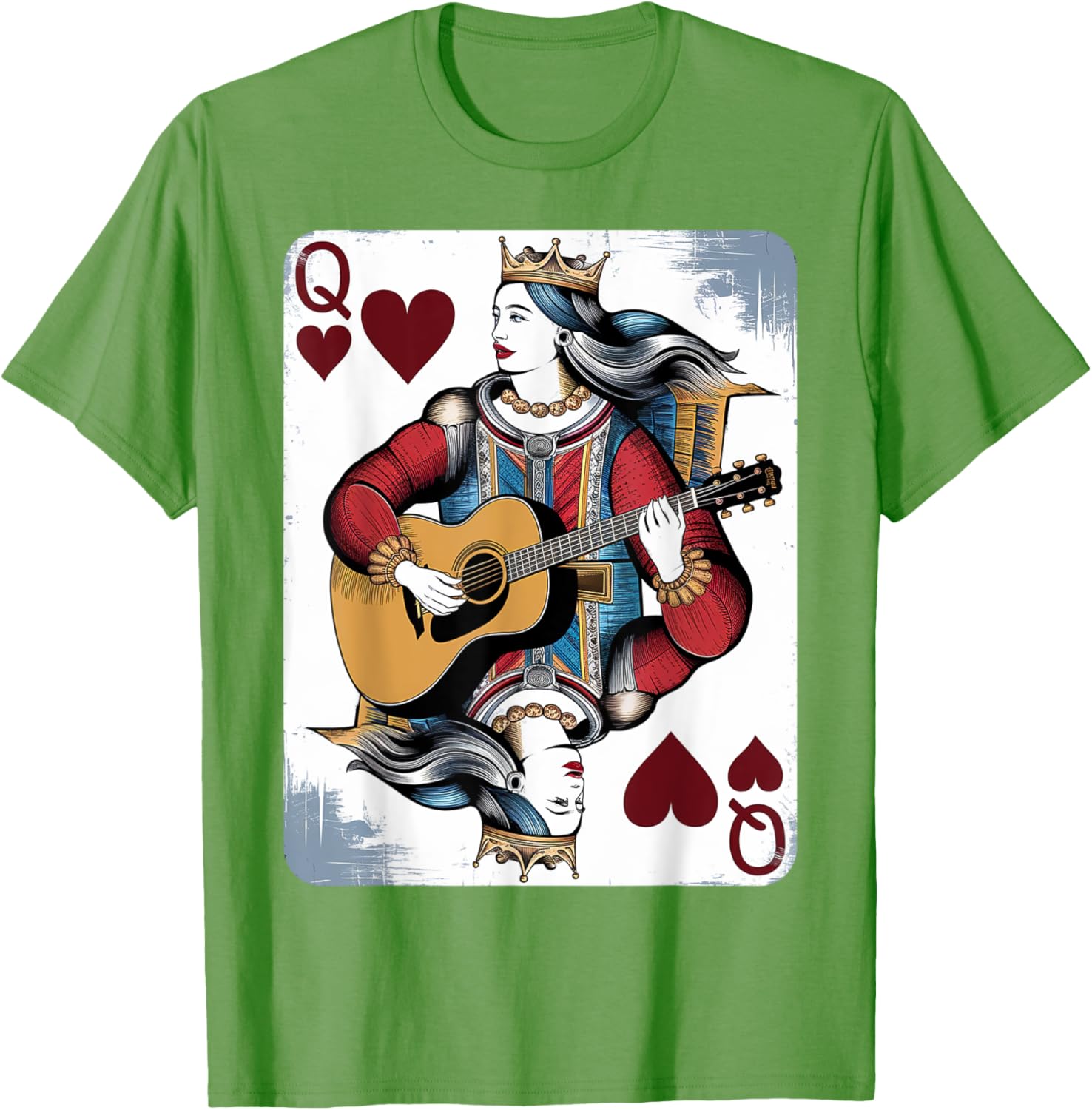 Vintage Queen of Hearts Guitarist T-Shirt for Music and Card Game Lovers - 29