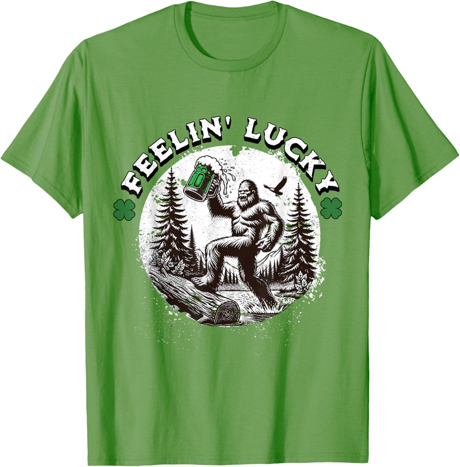 Bigfoot St Patricks Day T-Shirt with Lucky Green Shamrocks Design - 3