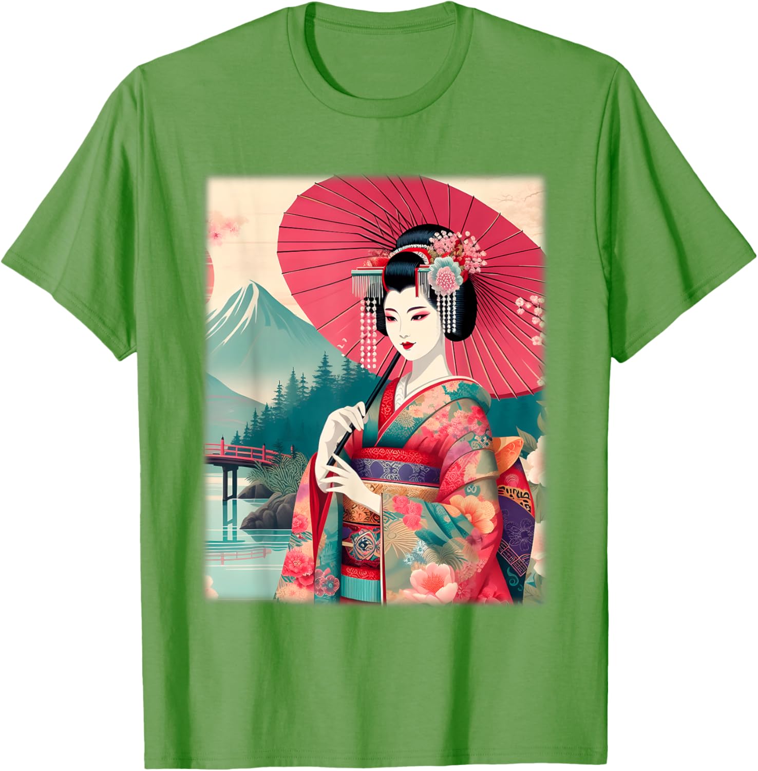 Traditional Japanese Geisha Women's T-Shirt with Hanami Woodblock Art - 8