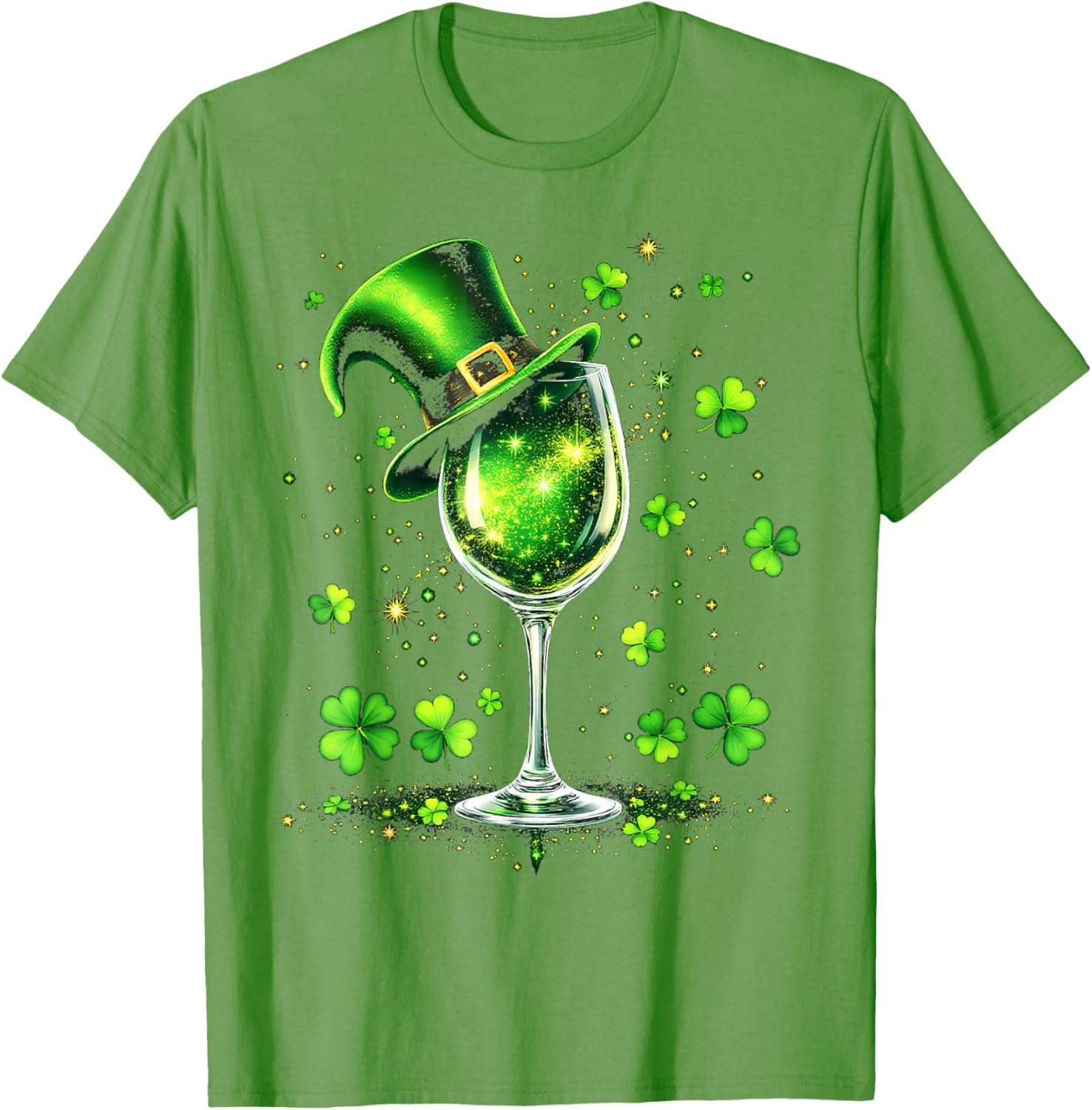 St Patricks Day Shamrock Wine Glass and Leprechaun Hat T-Shirt - 14