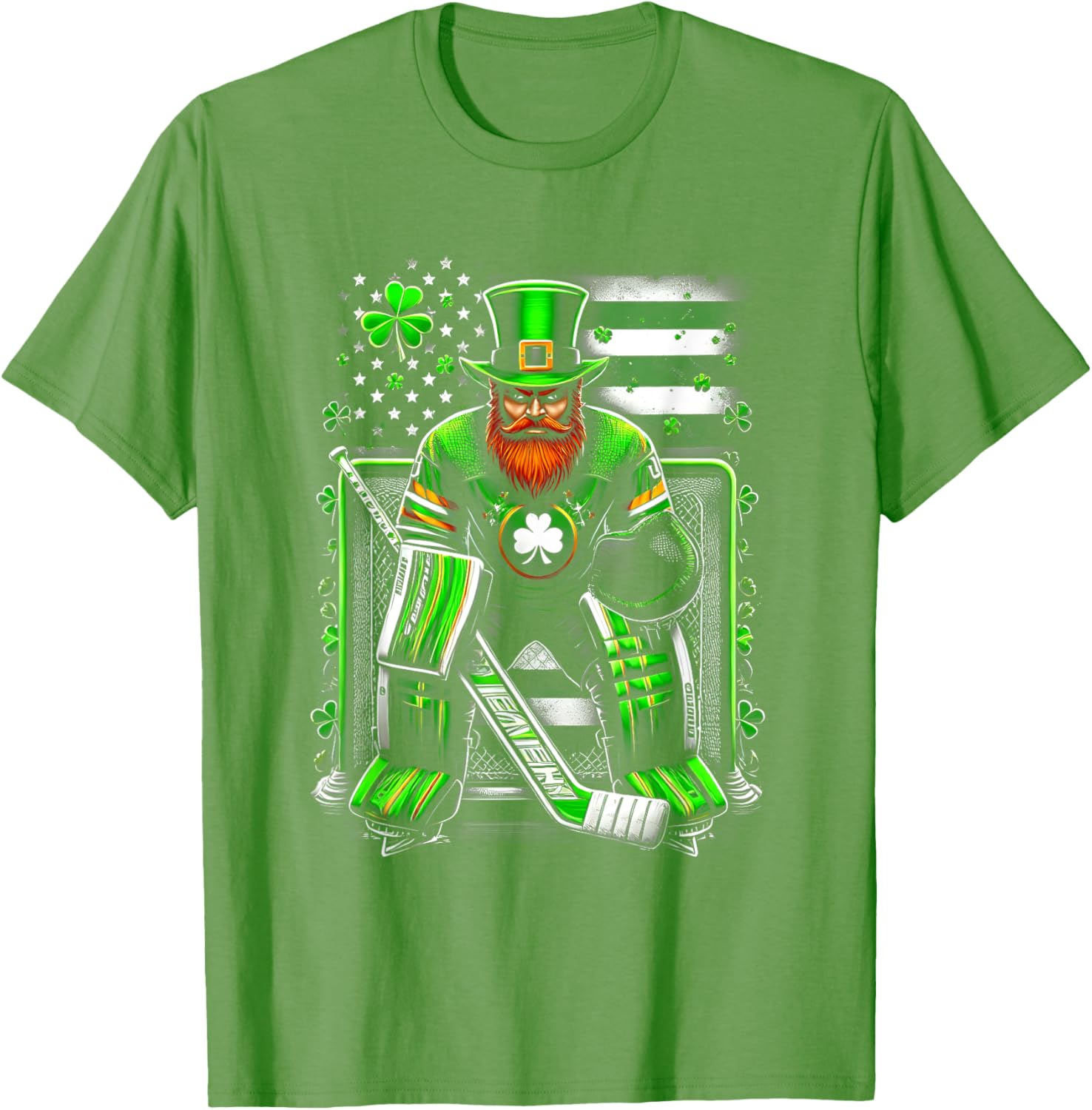 American Flag Hockey Goalie Shamrock T-Shirt for Saint Patrick's Day - 10