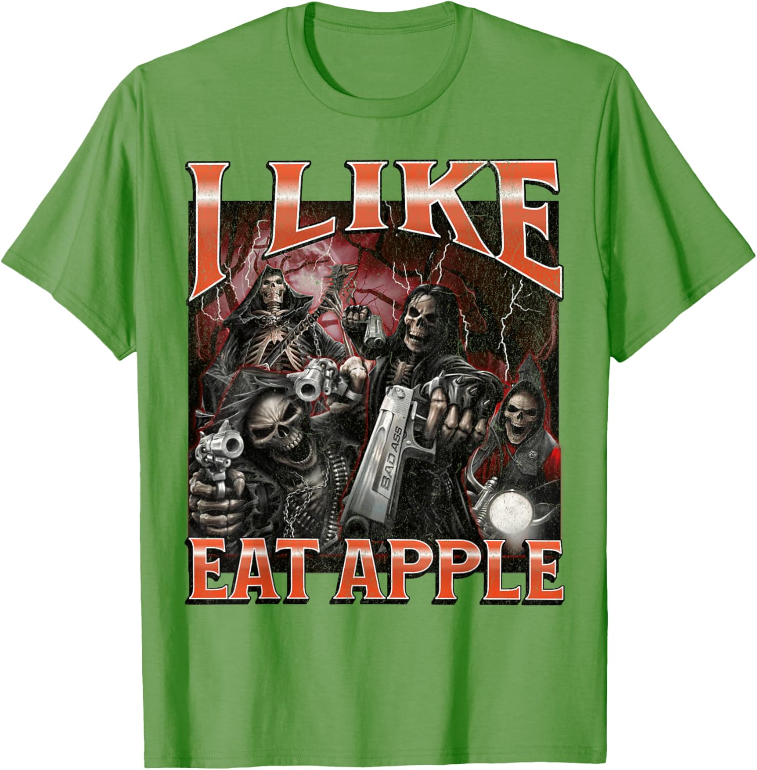 Funny I Like Eat Apple Skeleton Meme Graphic T-Shirt for Casual Wear - 26