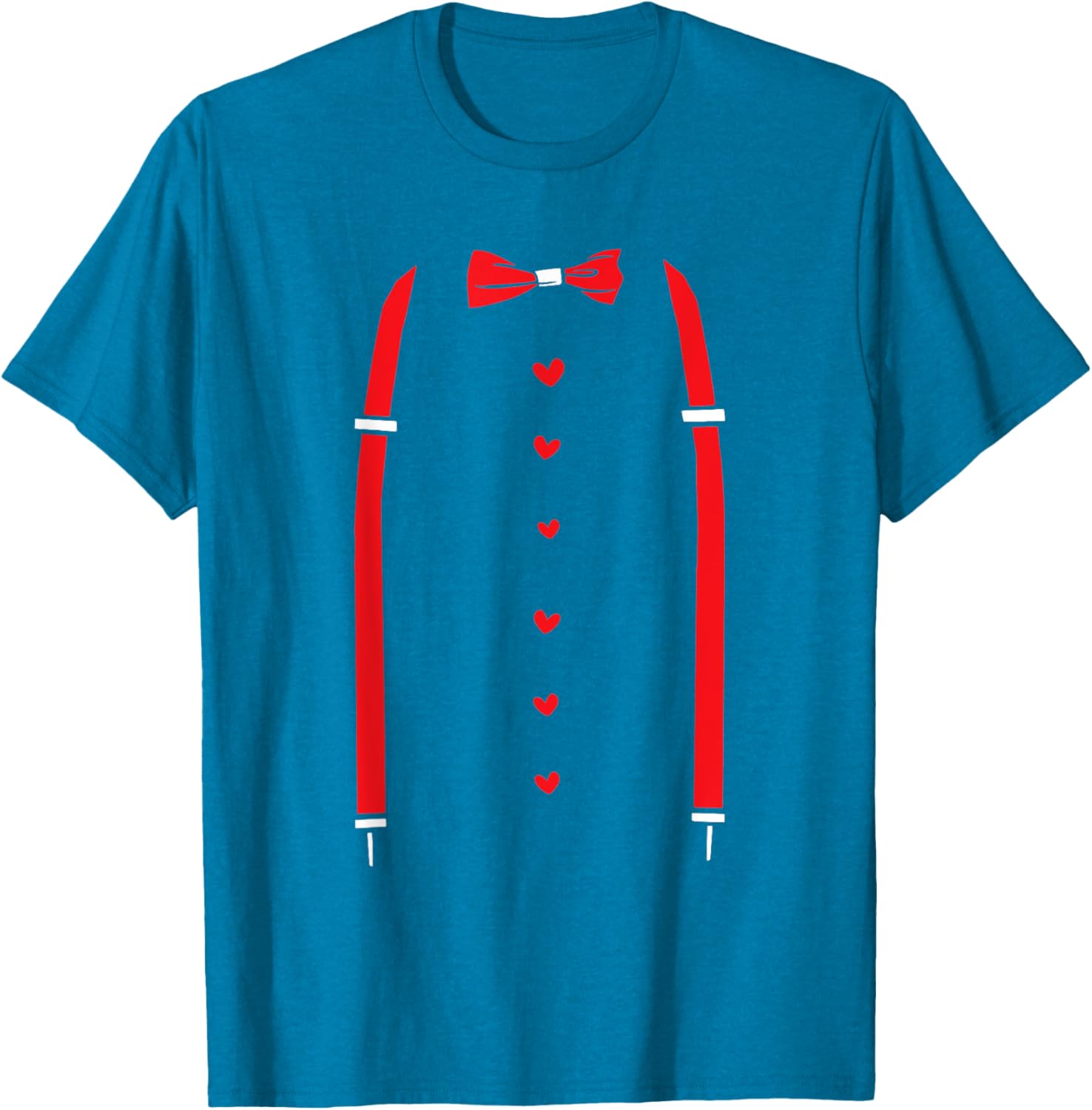 Valentine's Day Red Suspenders Bow Design T-Shirt for Men and Women - 13